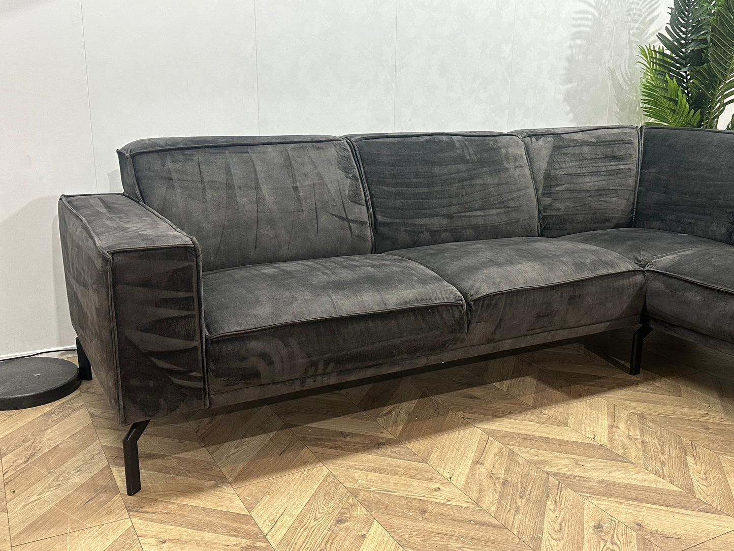 Antraciet Velvet Hoekbank ~ Vaste Kussens