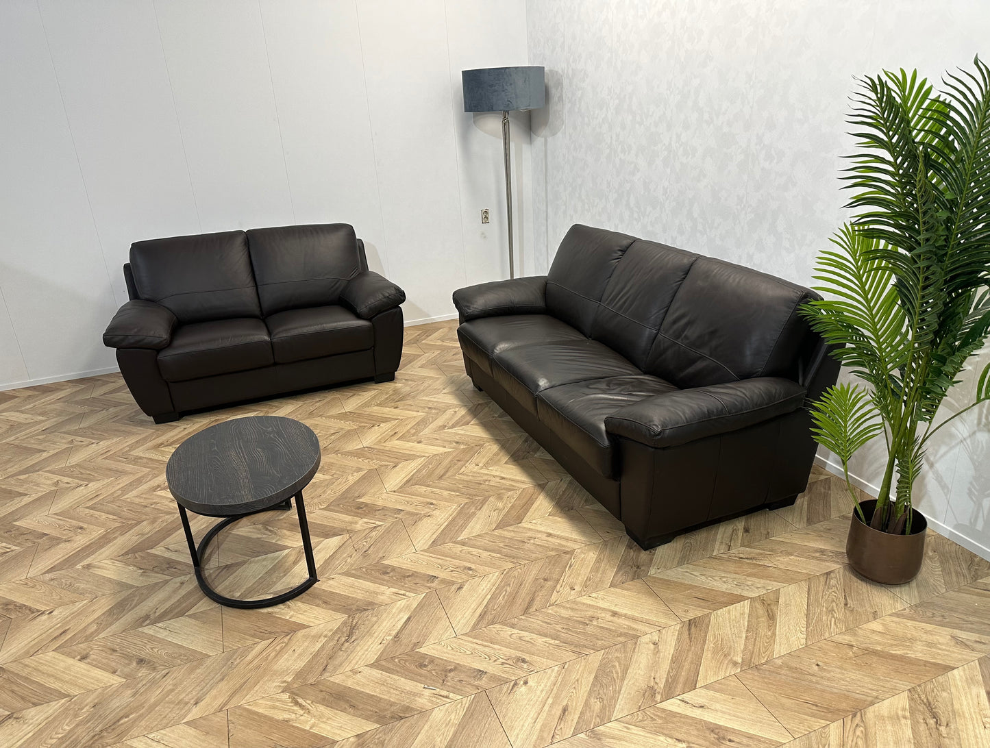 Leatherworld Bruine Echt Lederen Banken Set ~ Vaste Kussens