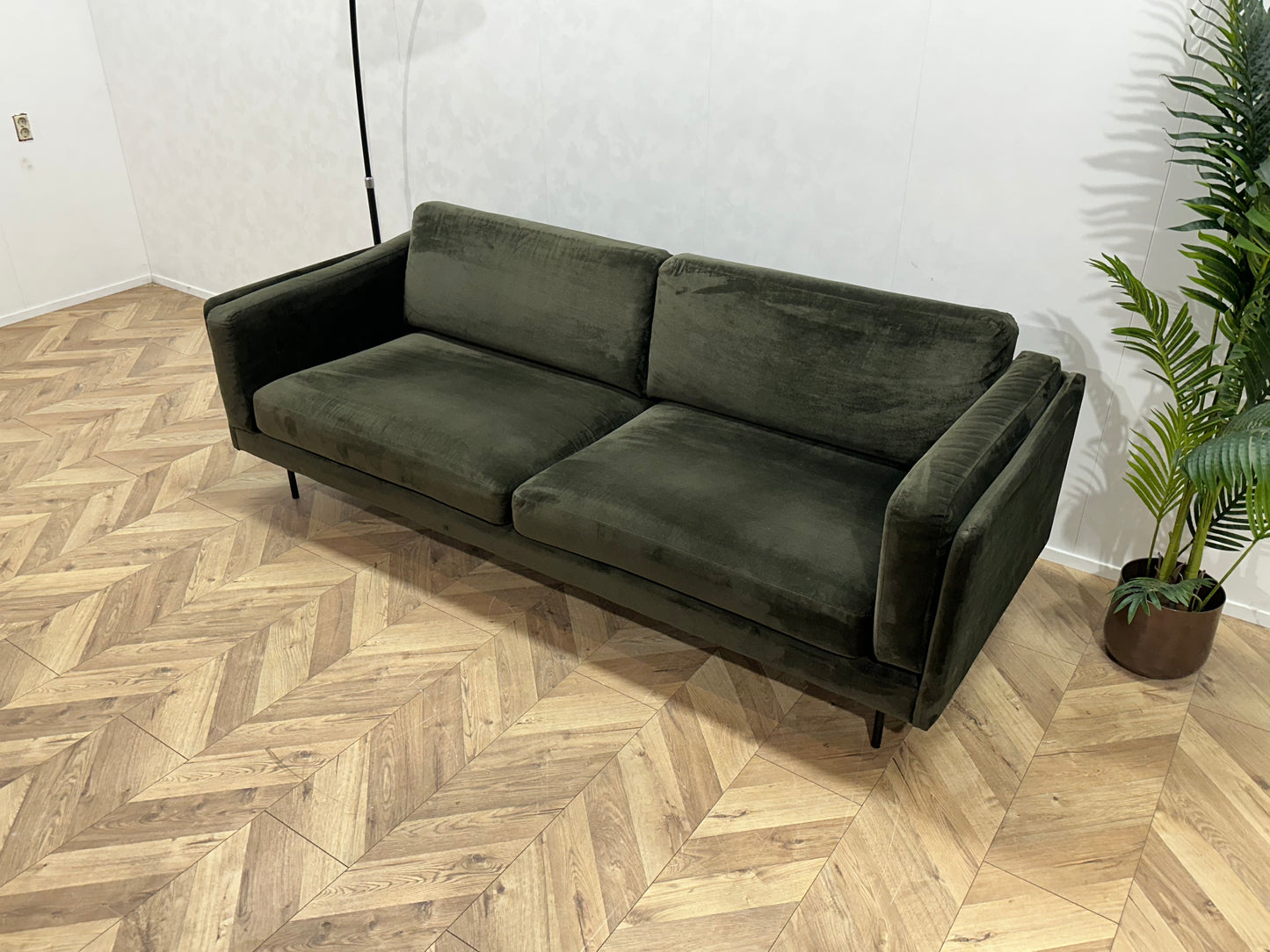Donker Groene Velvet 2.5-Zits Bank ~ Losse Kussens Met Afneembare Hoezen