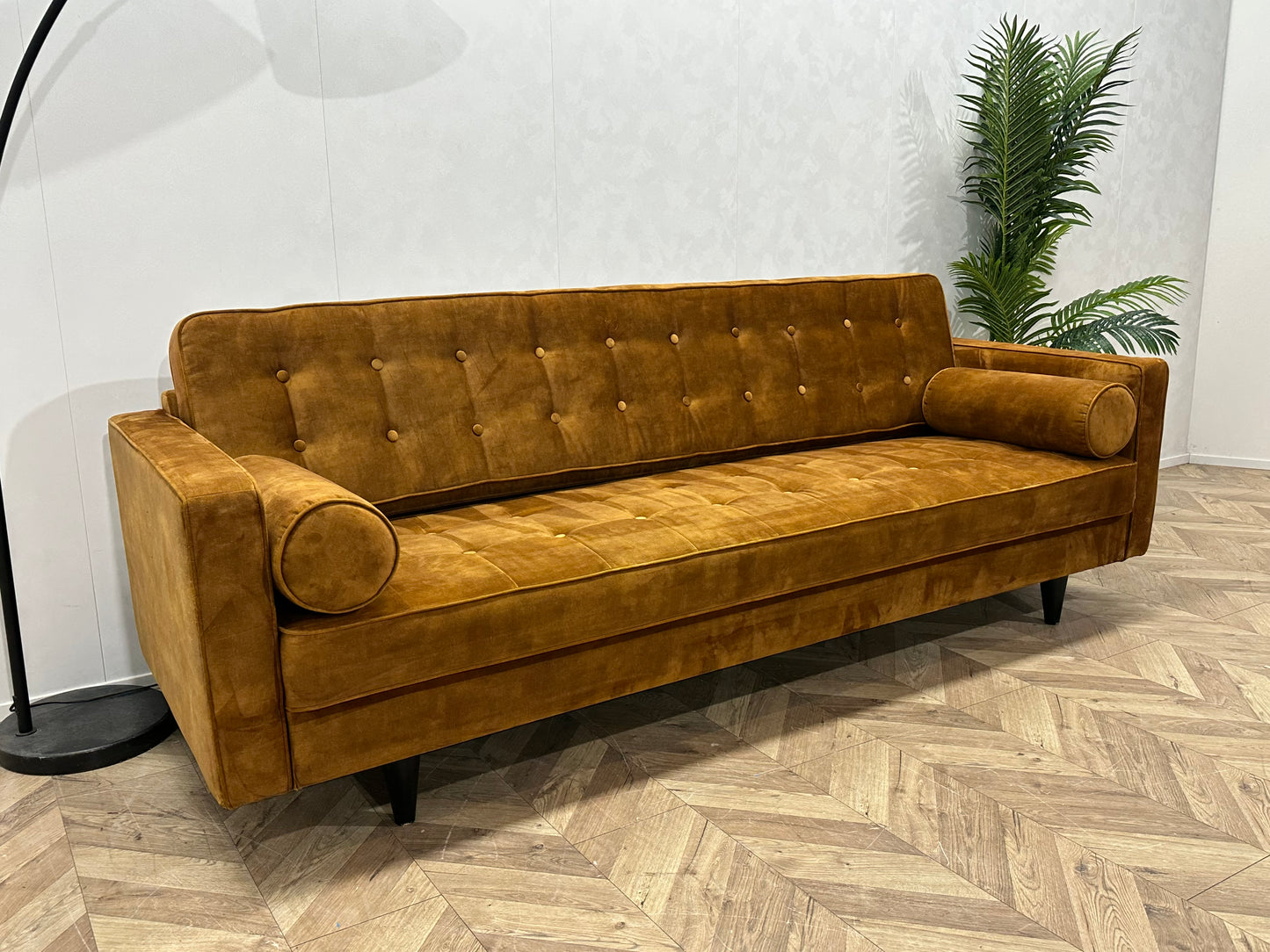 Trendhopper Gele Velvet 2.5-Zits Bank Inc Hocker ~ Losse Rugkussens Met Afneembare Hoezen