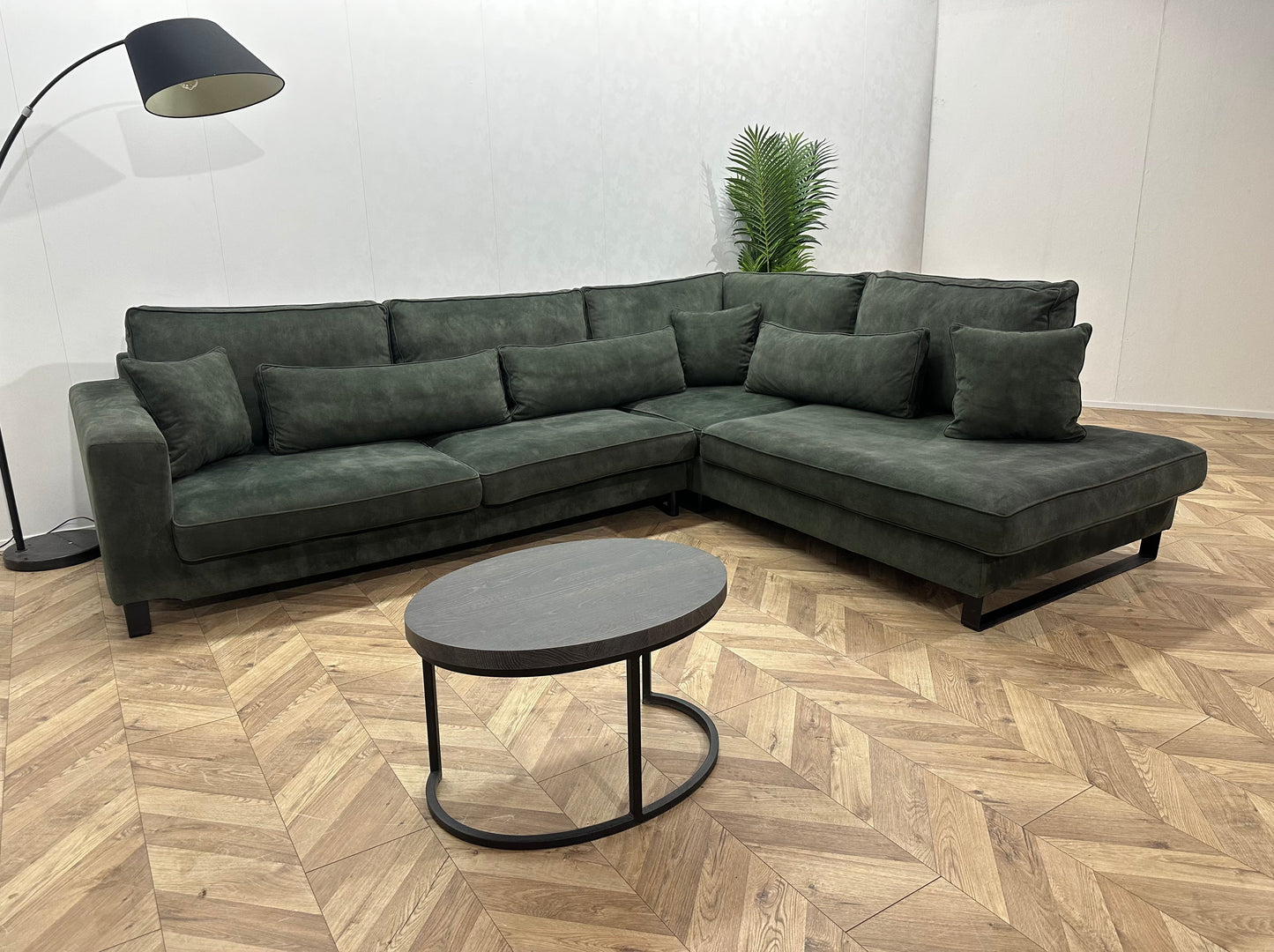 Donker Groene Velvet Hoekbank ~ Losse Kussens Met Afneembare Hoezen