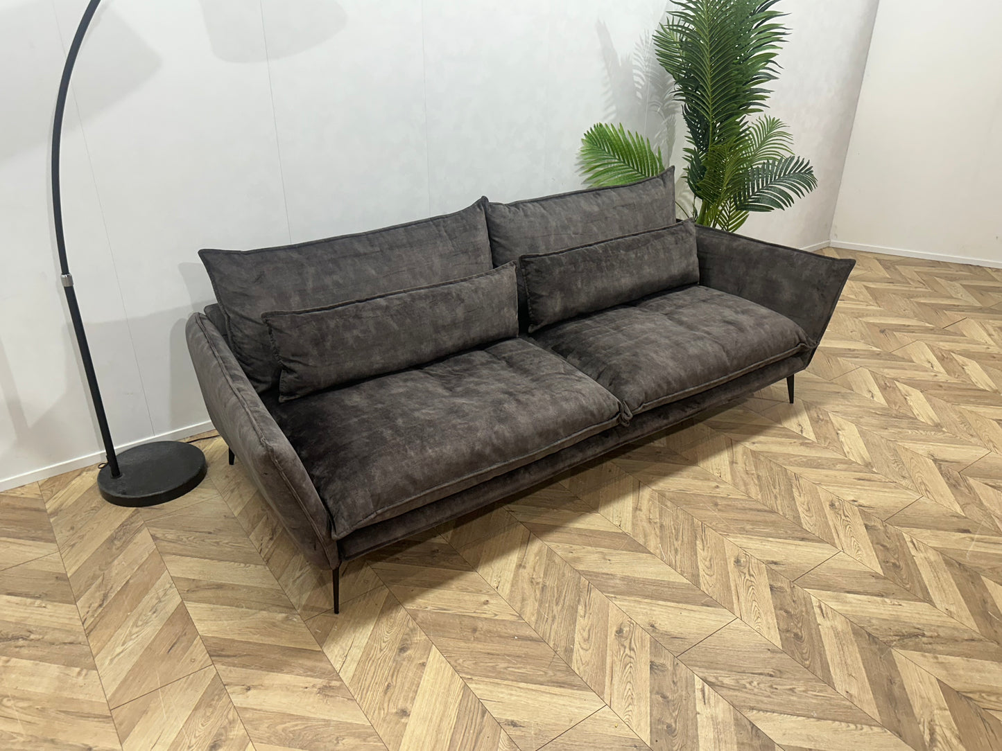 Antraciet Velvet 2.5-Zits Bank Inc Hocker ~ Losse Kussens Met Afneembare hoezen