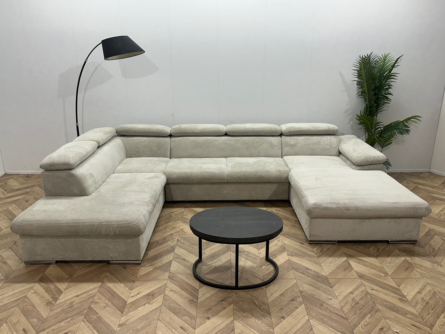 !Showroommodel! Witte/Crème Ribstof U Bank ~ Verstelbare Hoofdsteunen