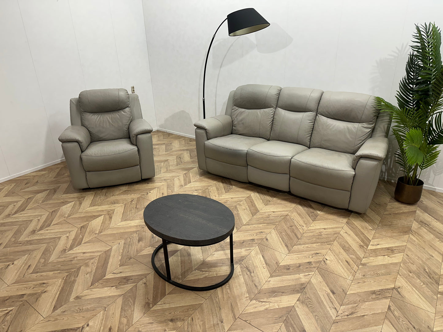 Licht Grijze Echt Lederen Banken Set ~ Relaxfunctie