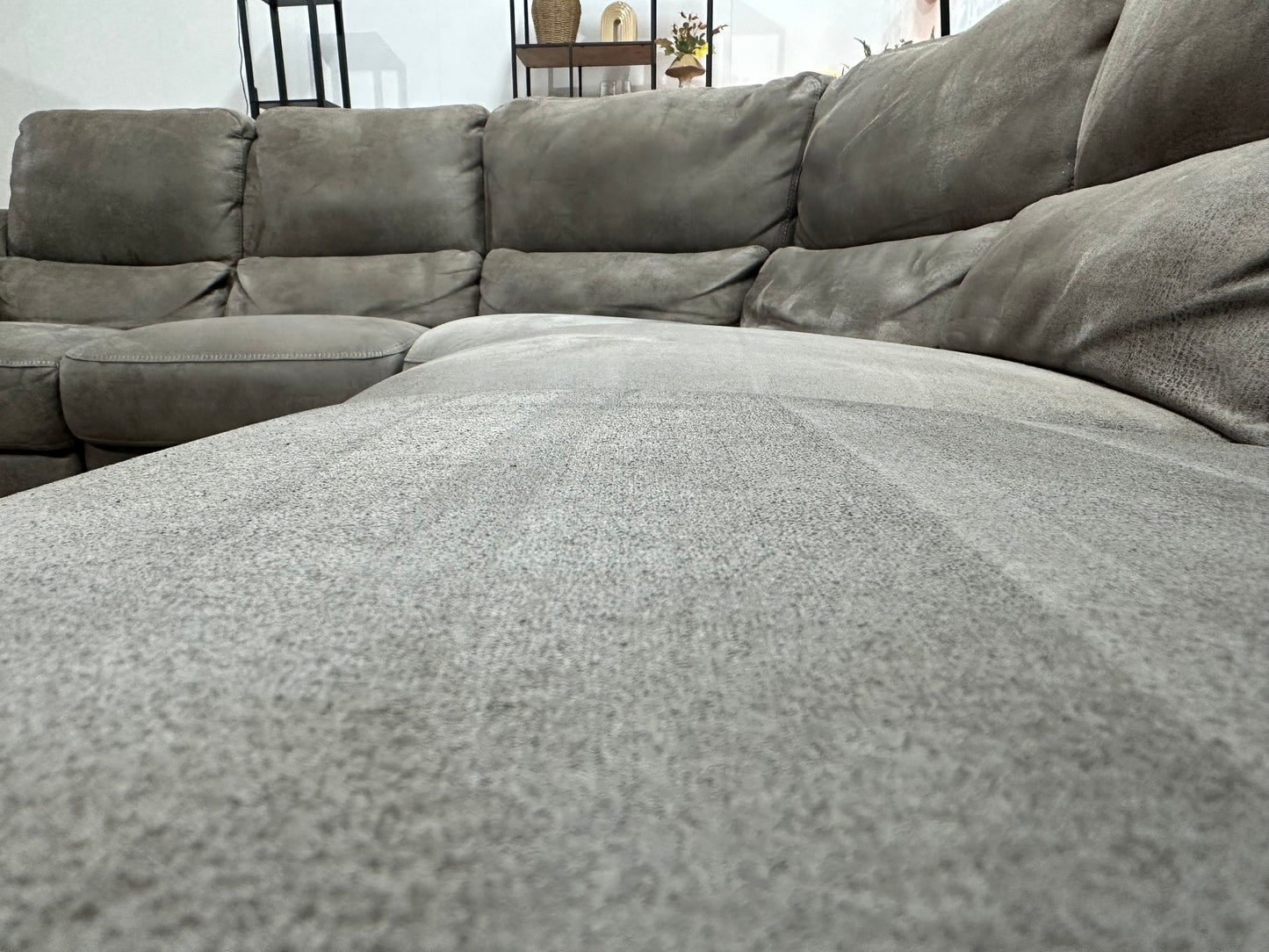 Bruine Suède Stoffen Hoekbank ~ Relaxfunctie