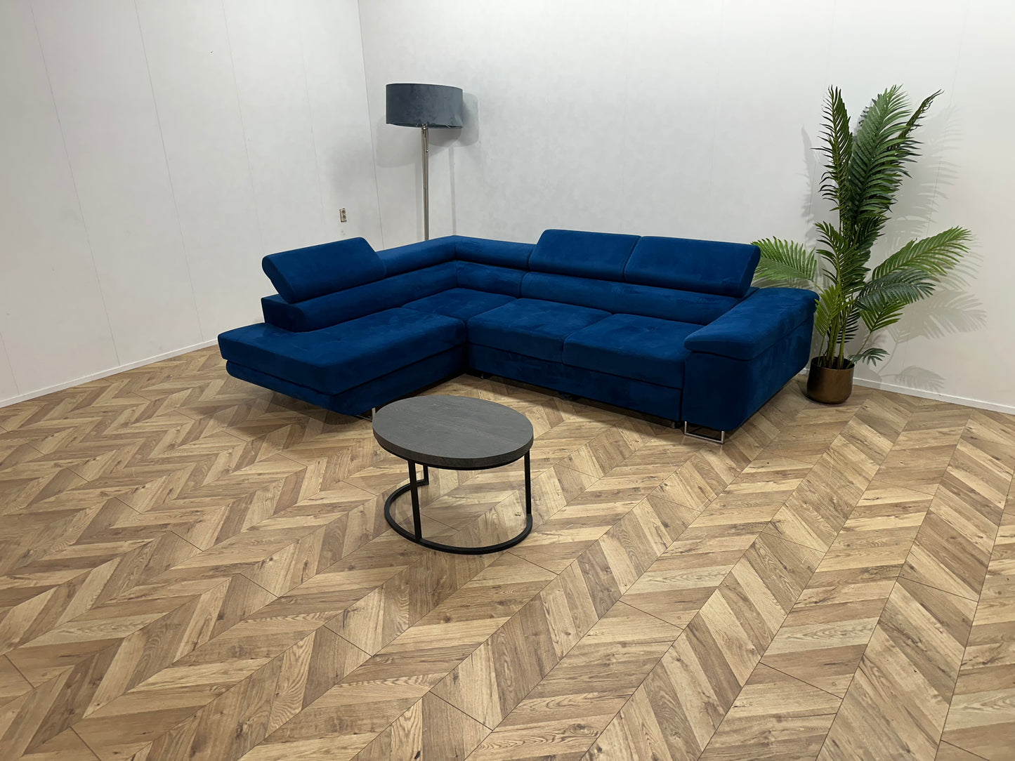 Blauwe Velvet Hoekbank ~ Slaapfunctie ~ Opbergruimte ~ Nieuwstaat