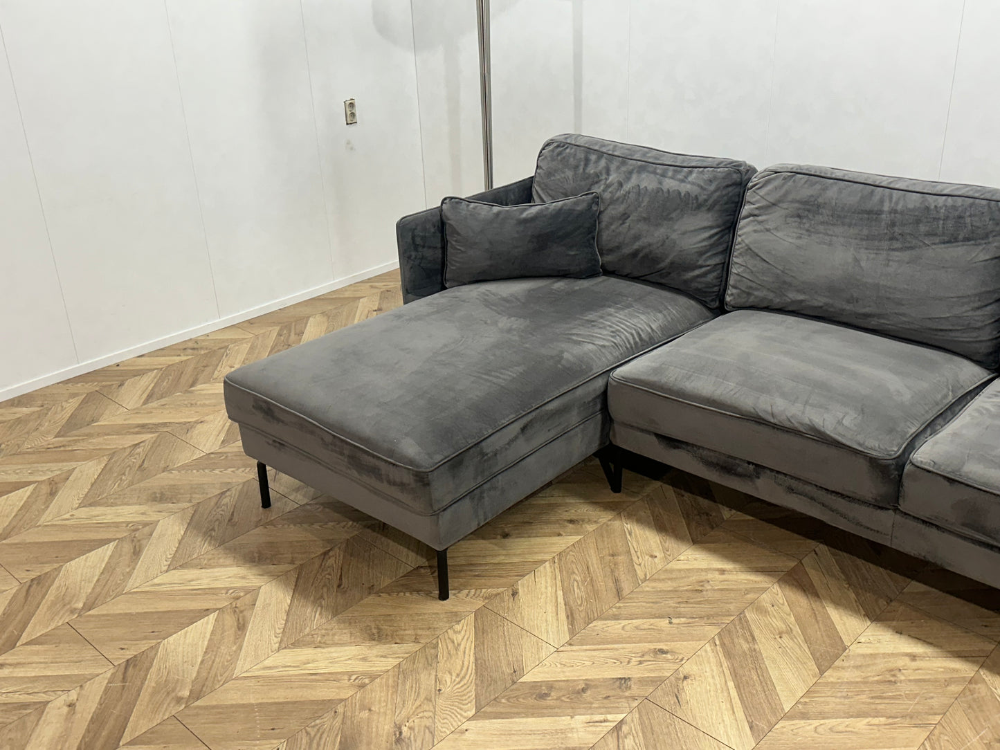 !Showroom Model! Antraciet Velvet Hoekbank ~ Nieuwstaat