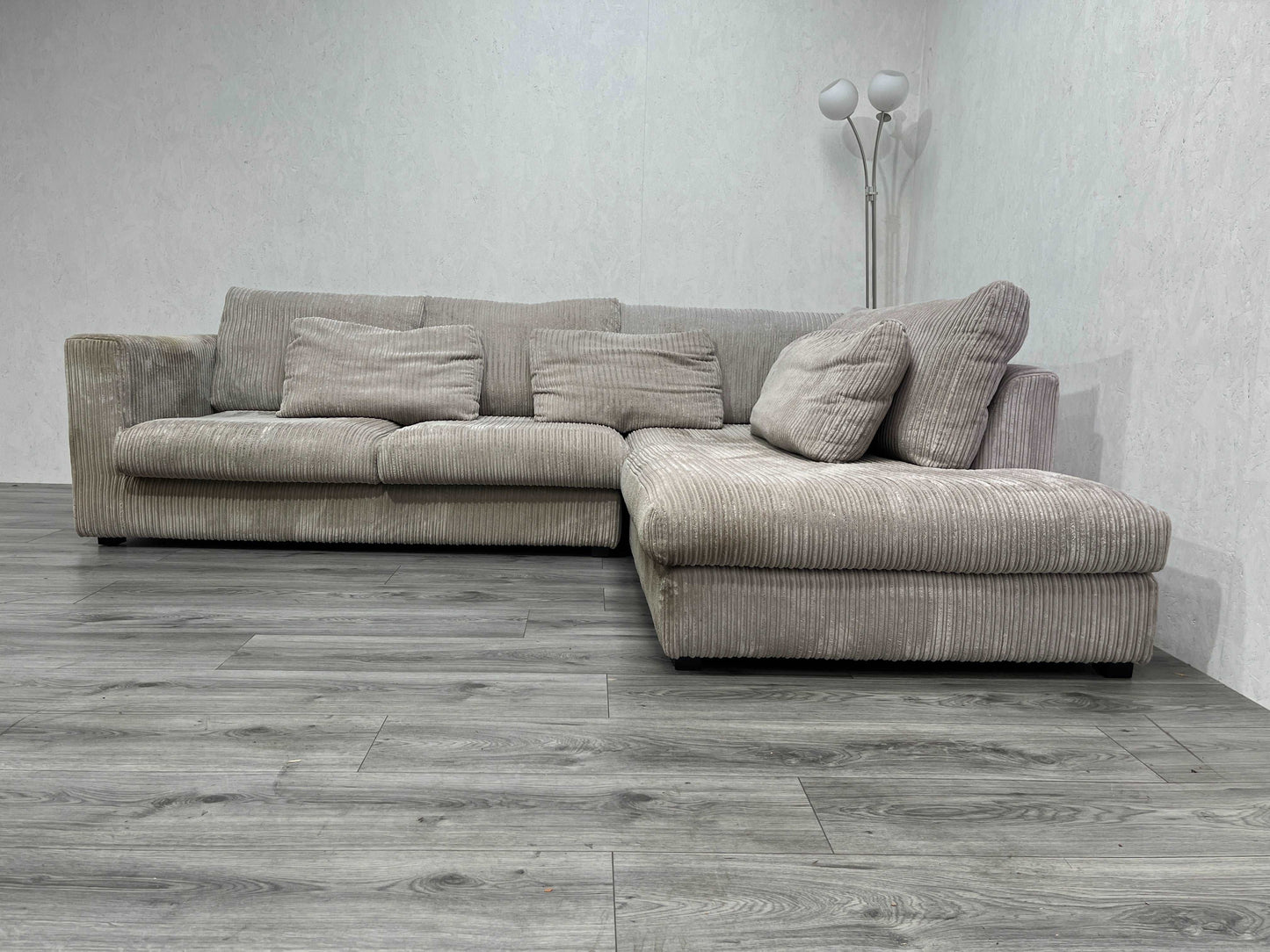 Beige Ribstof Hoekbank ~ Afritsbare Kussen Hoezen