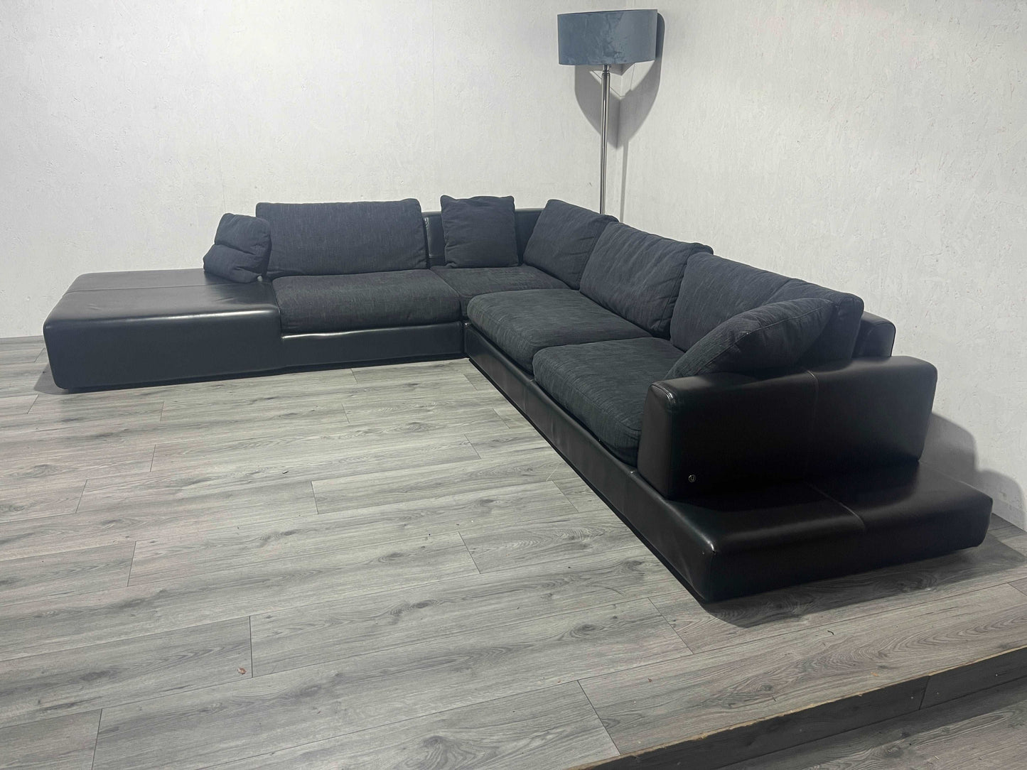 Zwarte Natuzzi Echt Lederen / Stoffen Hoekbank