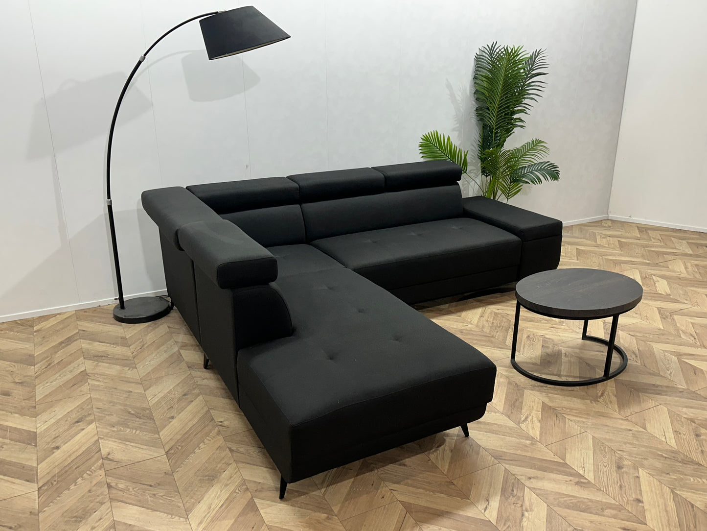 !Showroommodel! Zwart Hoekbank ~ Verstelbare Hoofdsteunen