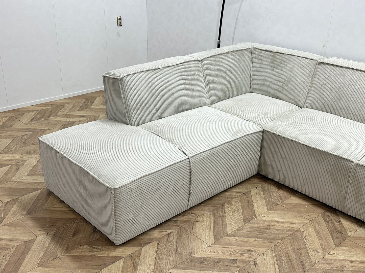 !Showroommodel! Witte Ribstof Hoekbank