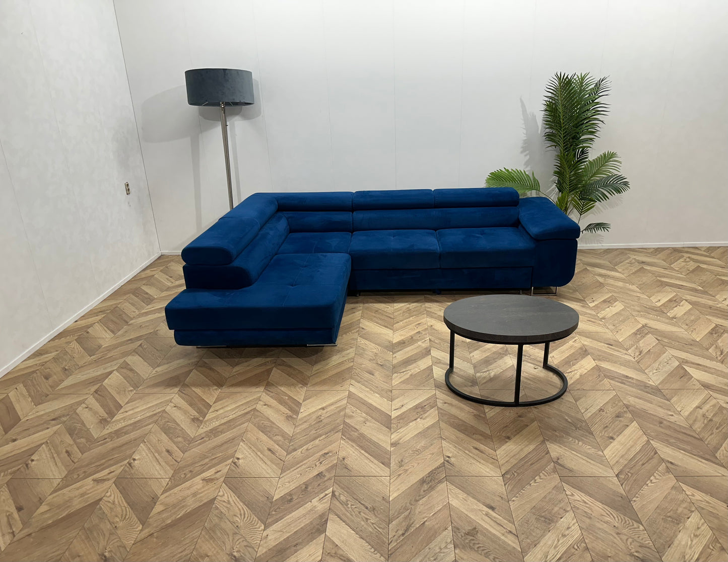 Blauwe Velvet Hoekbank ~ Slaapfunctie ~ Opbergruimte ~ Nieuwstaat