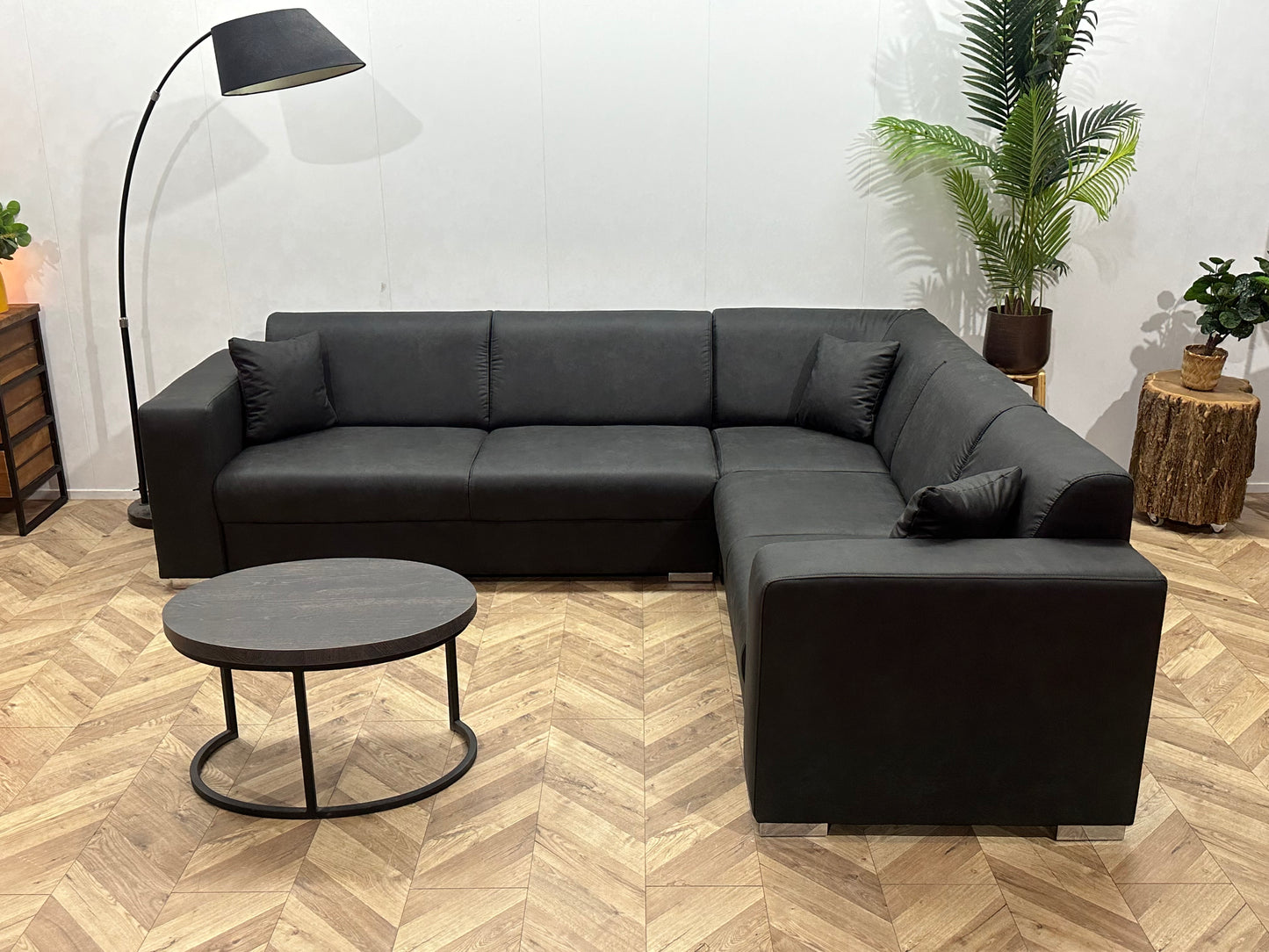 !Showroommodel! Antraciet Leather Look Hoekbank