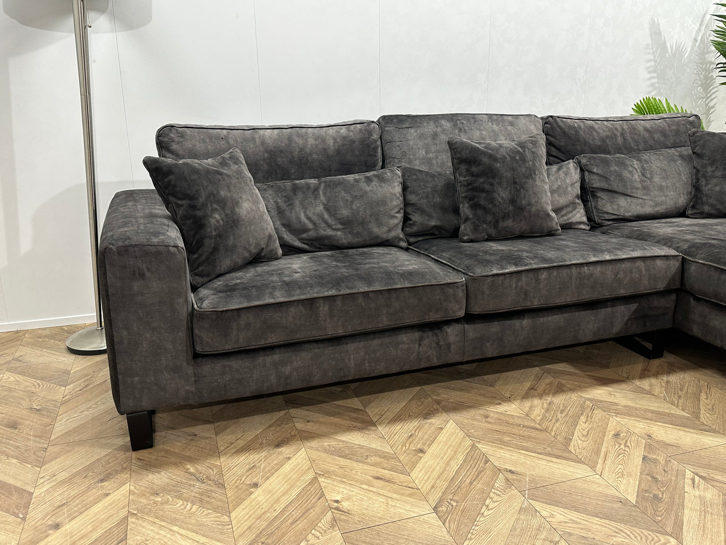 Antraciet Velvet Hoekbank ~ Losse Kussens Met Afneembare Hoezen