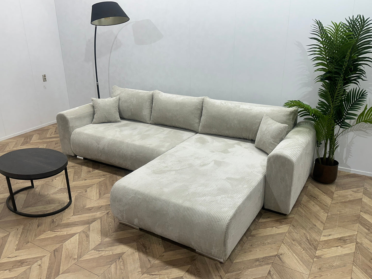 !Showroommodel! Witte Ribstof Hoekbank