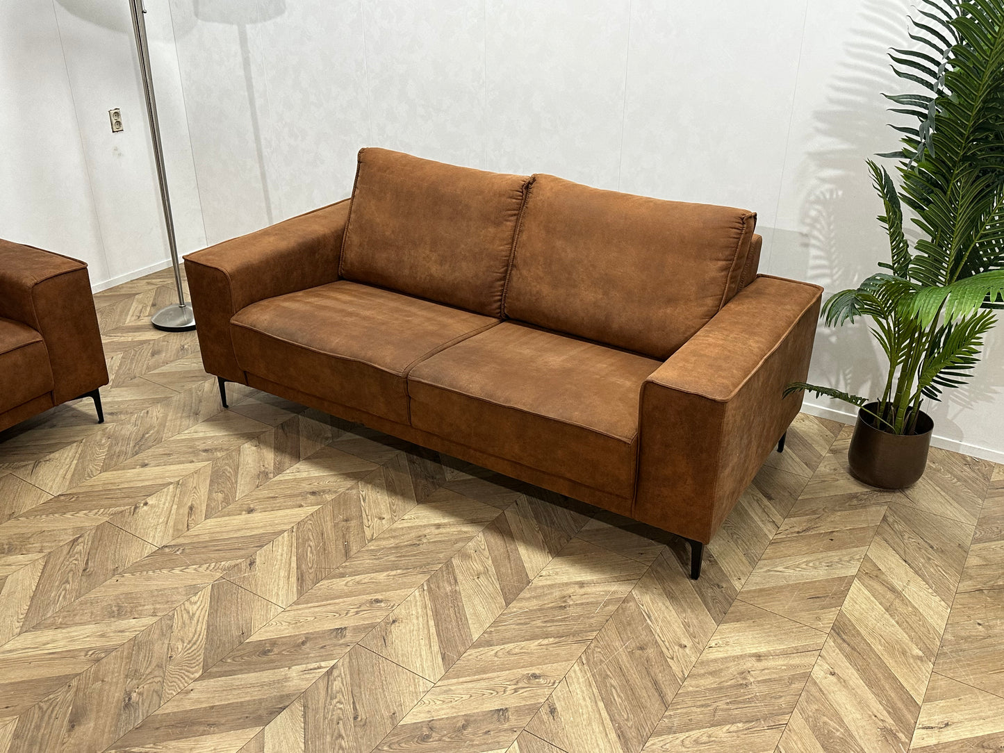 Cognac Bruine Suède Lederen Banken Set ~ Nieuwstaat