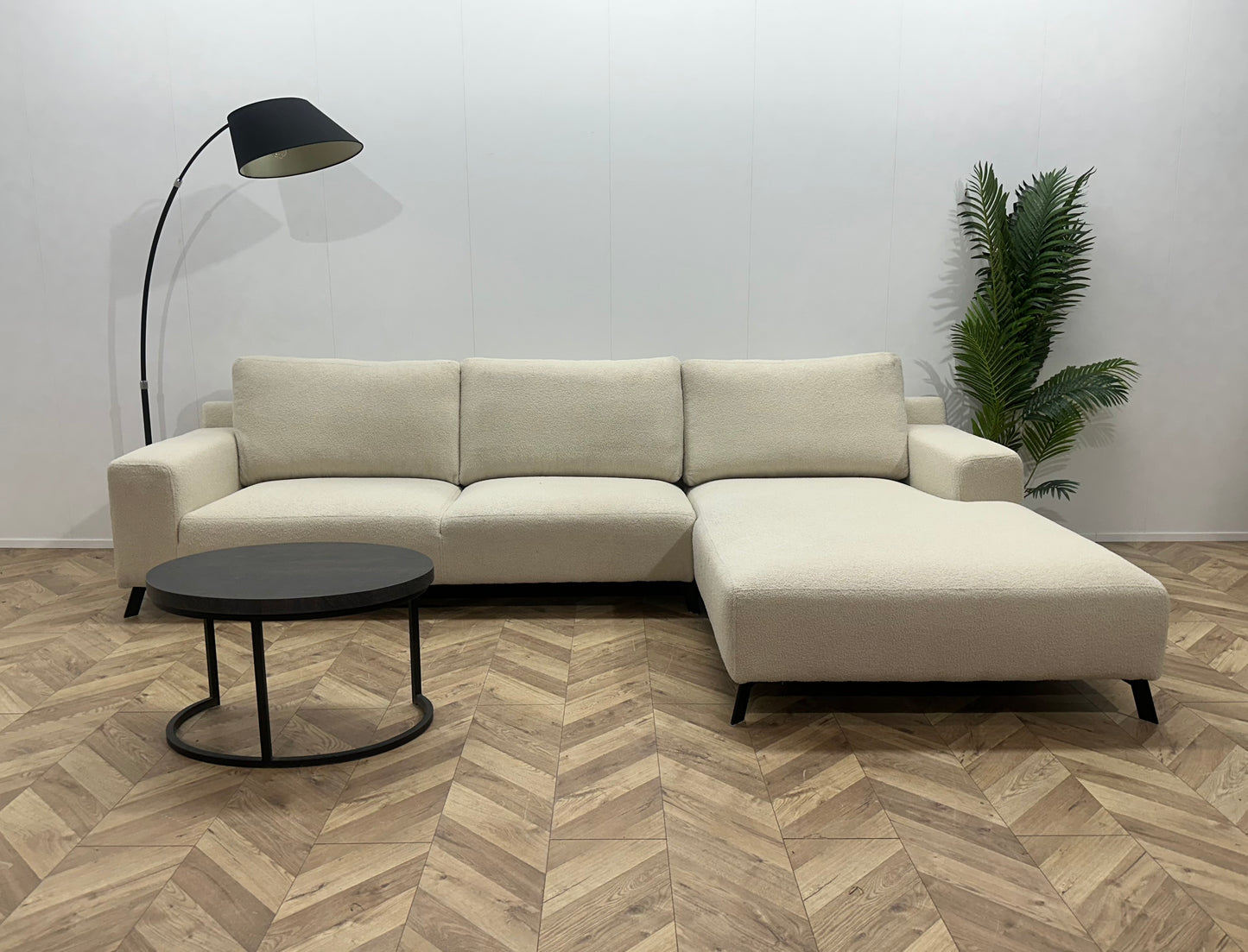 !Showroommodel! Crème Bouclé Stoffen Hoekbank