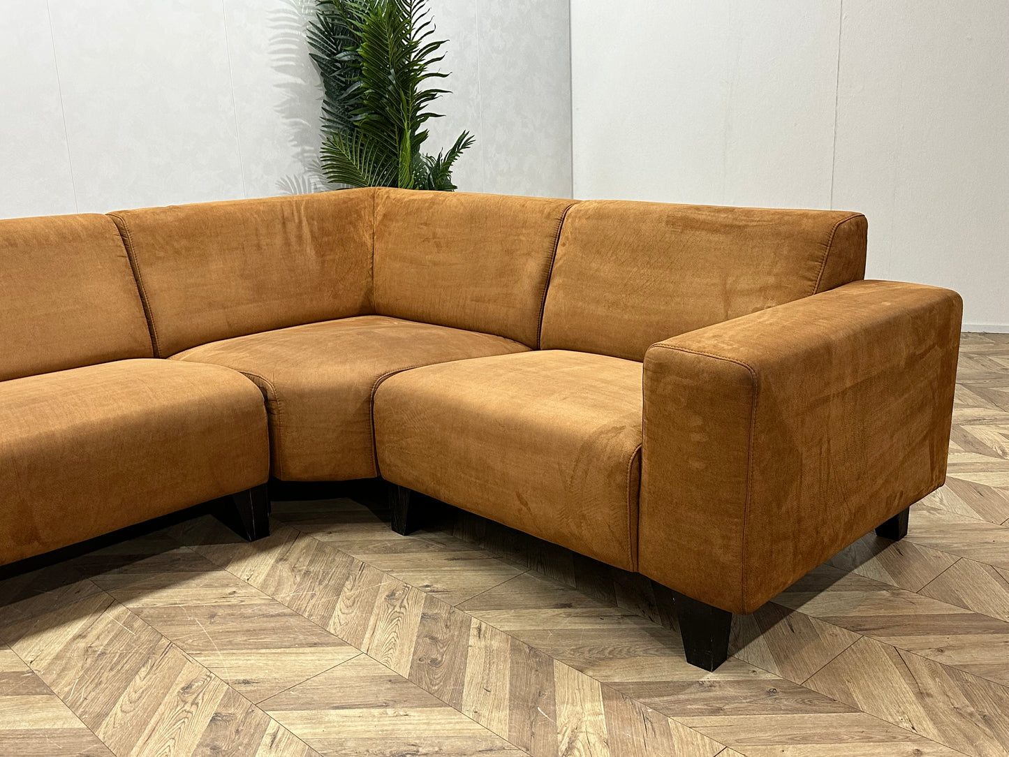 Cognac Bruine Suède Lederen Hoekbank Inc Hocker ~ Vaste Kussens