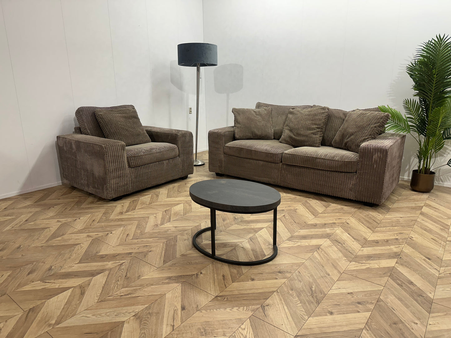 PuraVida Beige Ribstof Banken Set ~ Losse Kussens Met Afneembare Hoezen