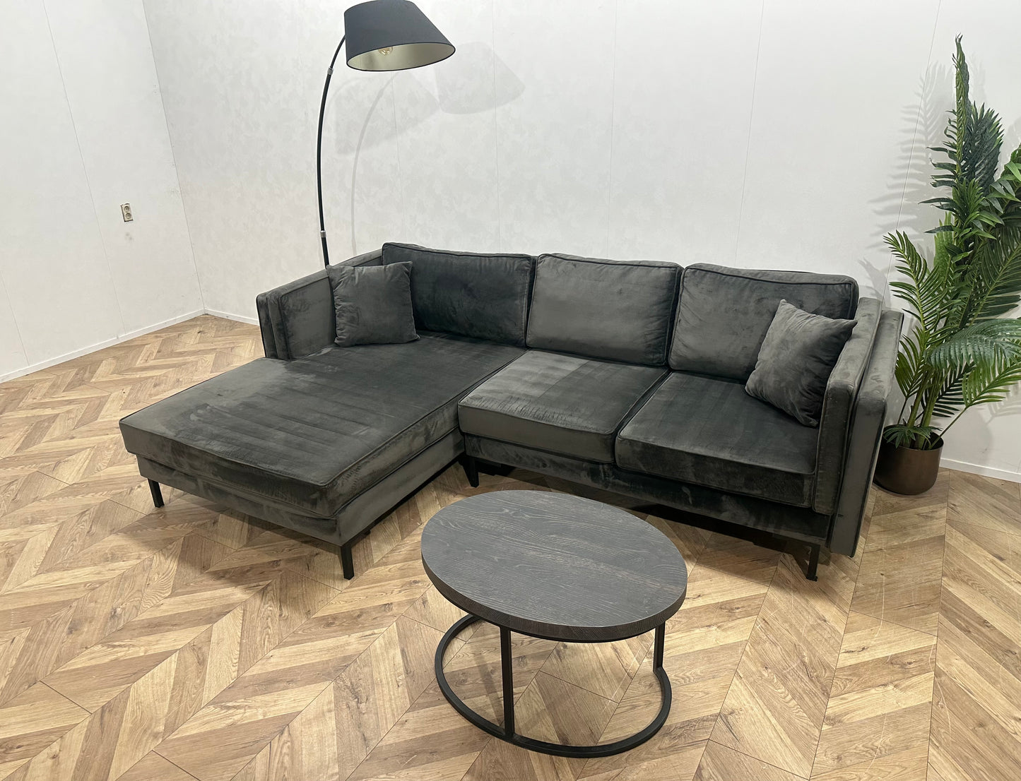 Antraciet Velvet Hoekbank ~ Losse Kussens Met Afneembare Hoezen