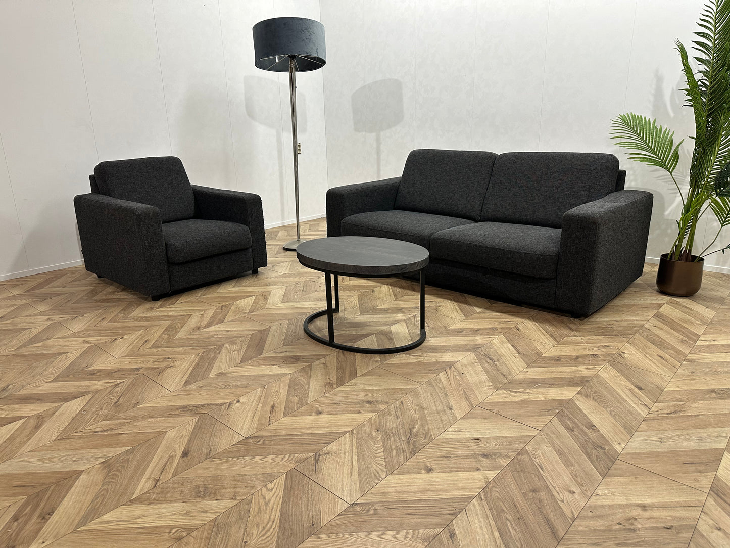 N-Joy Antraciet 2,5-Zits Bank Inc. Fauteuil ~ Vaste Kussens