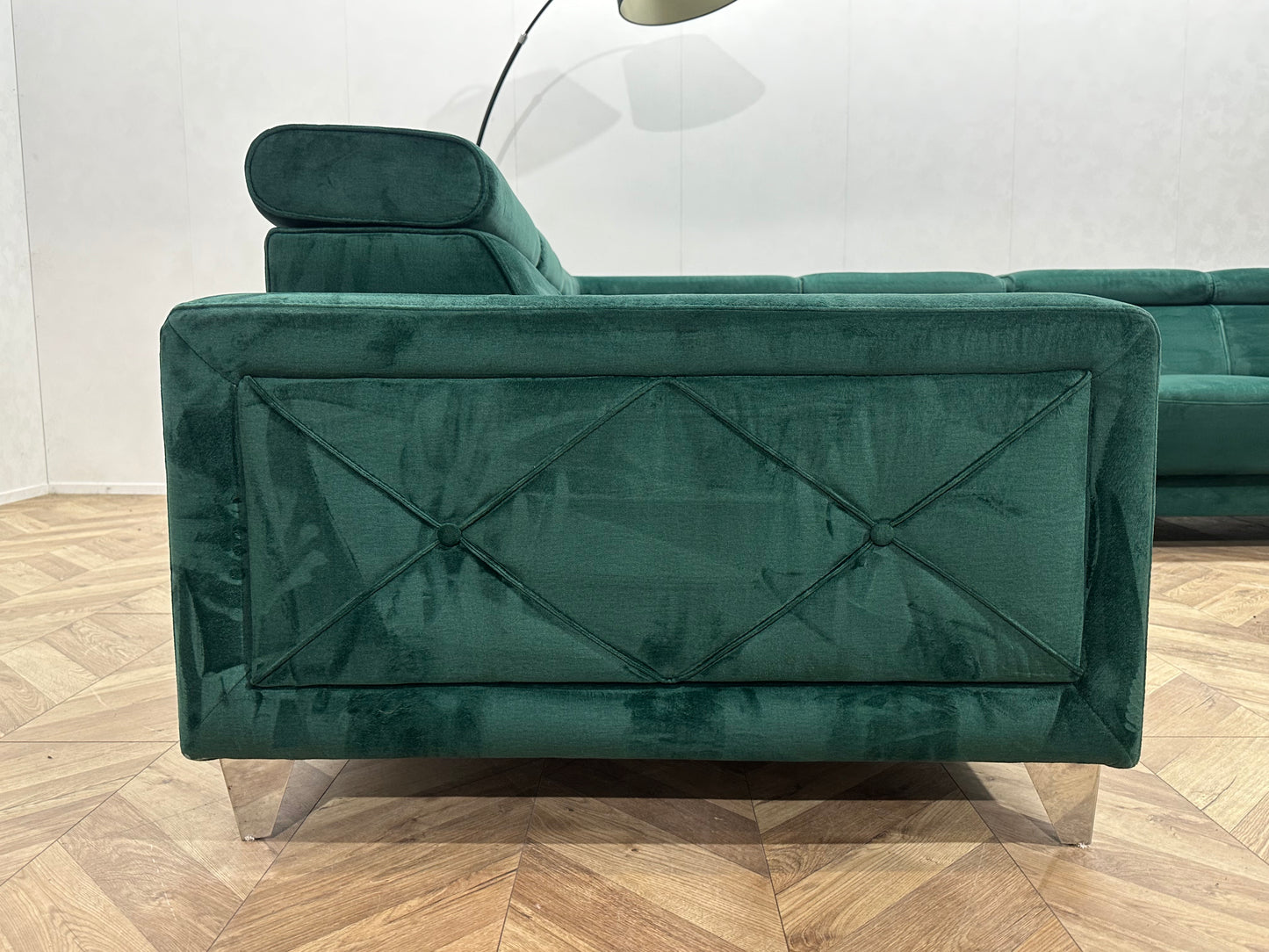 Groene Velvet Hoekbank ~ Verstelbare Hoofdsteunen