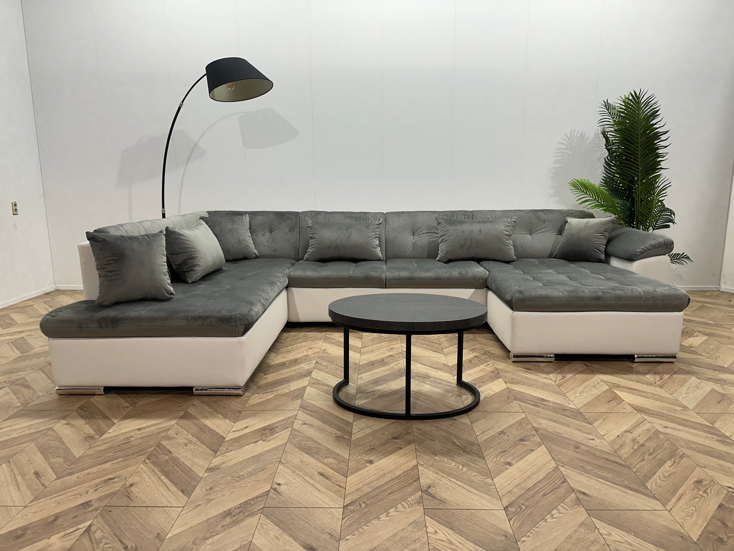 !Showroommodel! Wit/Grijze Lederen Velvet U Bank