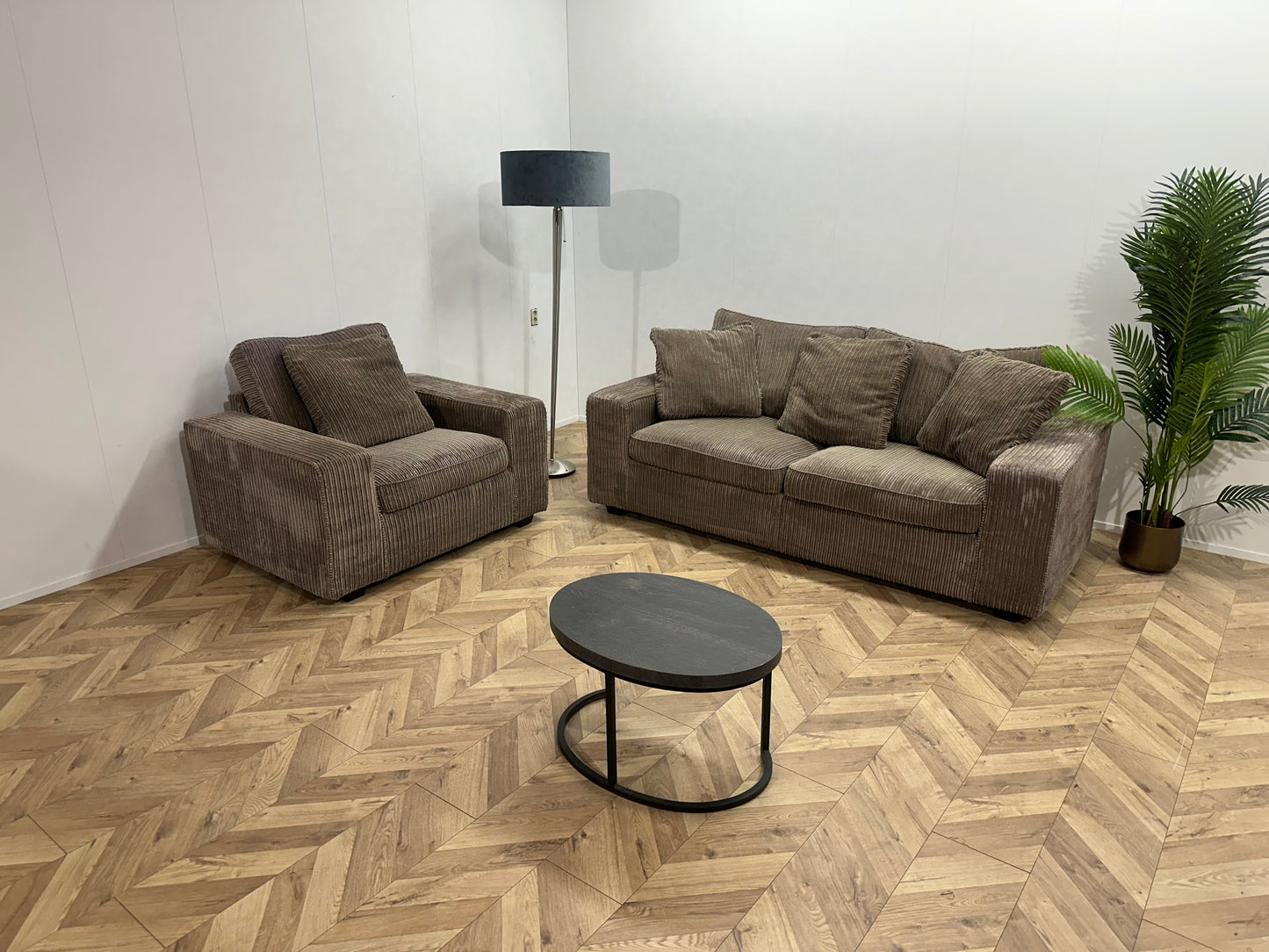 PuraVida Beige Ribstof Banken Set ~ Losse Kussens Met Afneembare Hoezen
