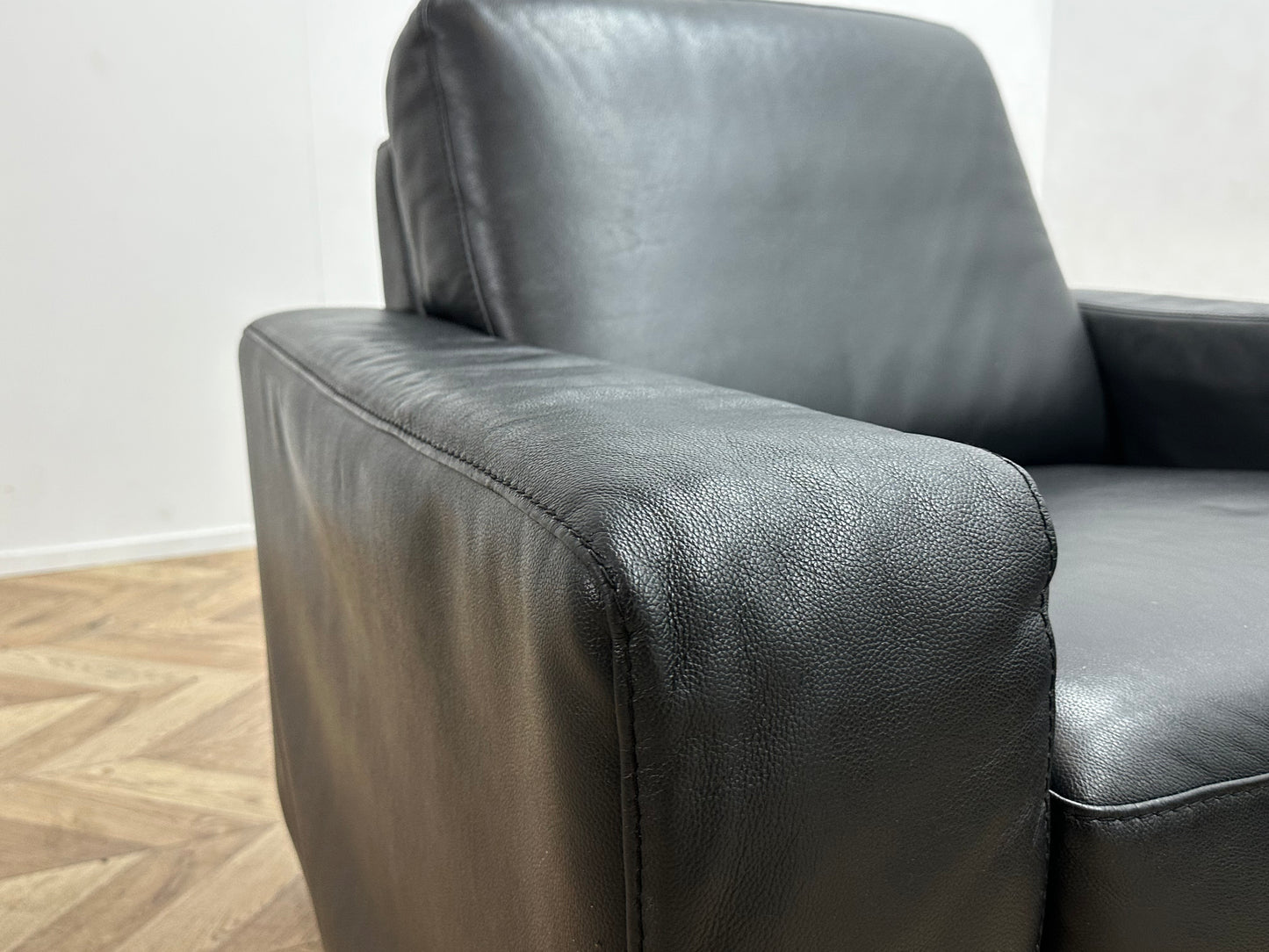 Montèl Zwart Echt Lederen 2.5-Zits Bank Inc Fauteuil ~ Vaste Kussens