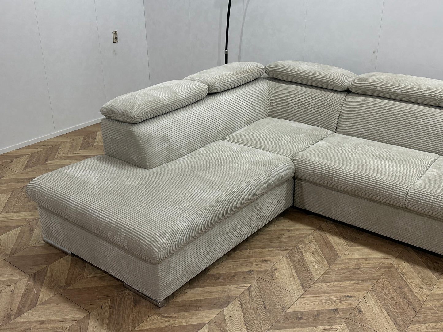 !Showroommodel! Witte/Crème Ribstof U Bank ~ Verstelbare Hoofdsteunen