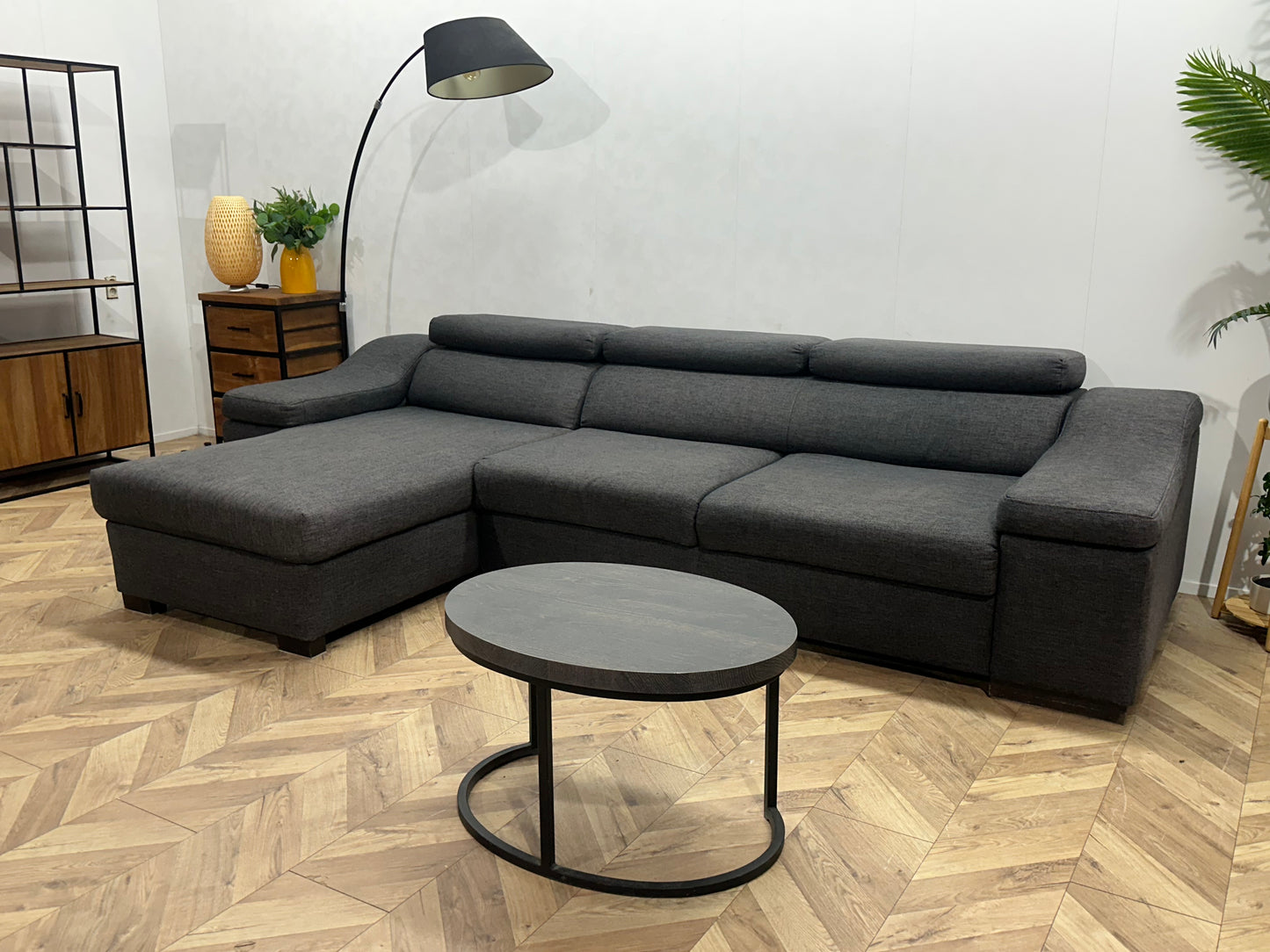 Grijze Design Hoekbank ~ Verstelbare Hoofdsteunen