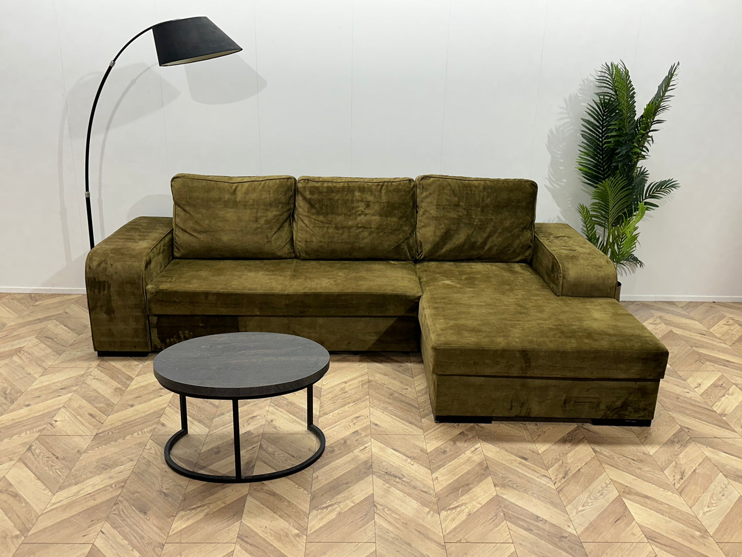 Groene Velvet Hoekbank ~ Losse Rugkussens Met Afneembare Hoezen