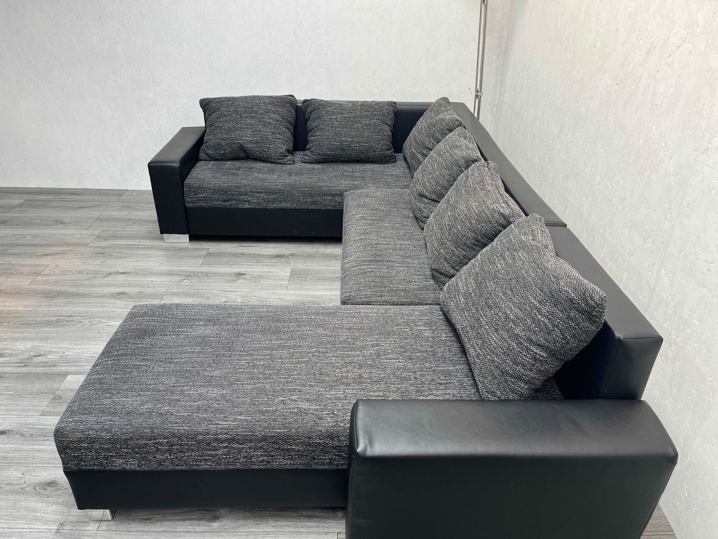 Zwart Multifunctioneele Echte Lederen / Stoffen U Bank ~ Slaapfunctie en Opbergvak