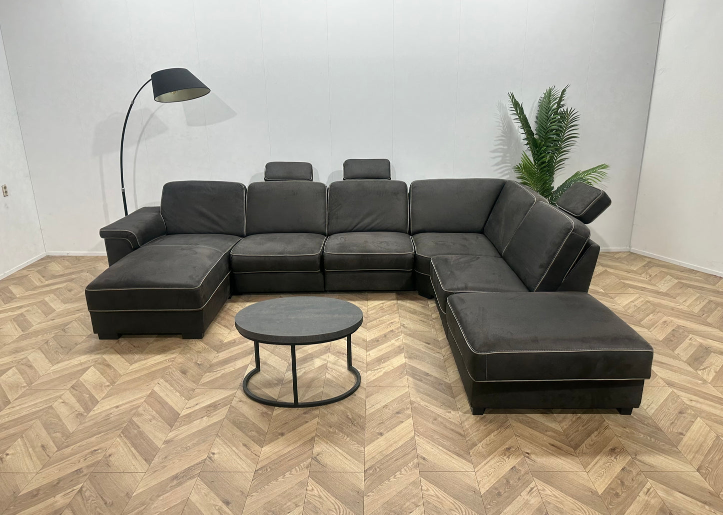 H&H Antraciet Suède Stoffen U Bank ~ Opbergruimte