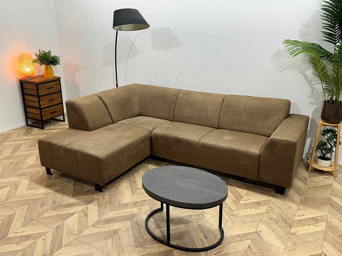 Bruine Suède Stoffen Hoekbank ~ Vaste Kussens