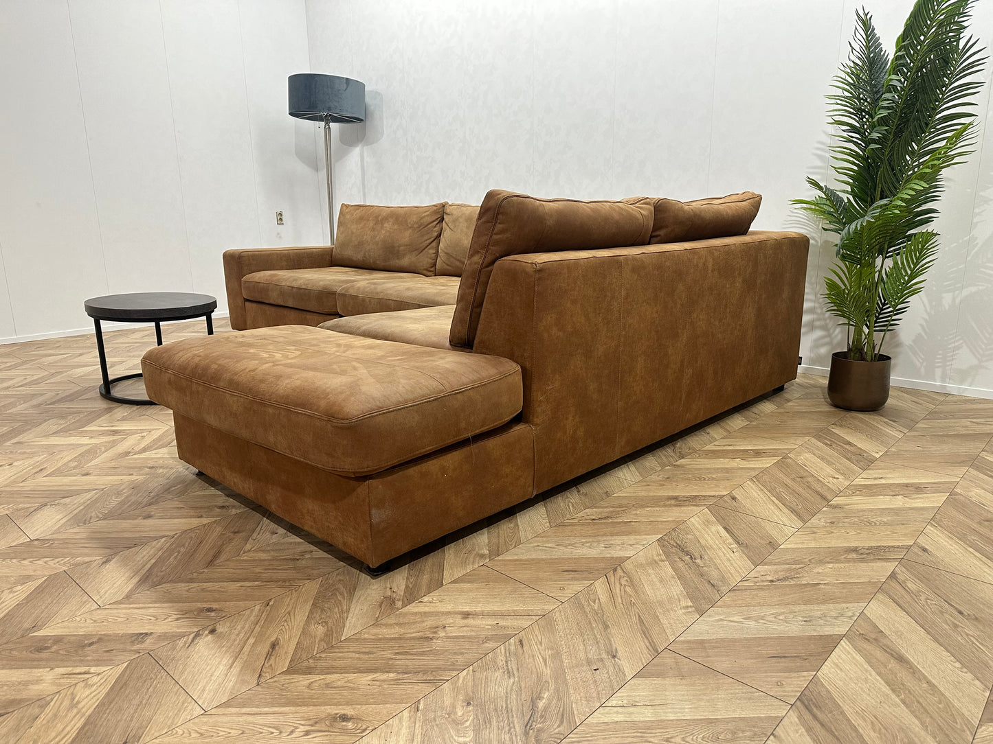 H&H Cognac Bruine Hoekbank ~ Losse Kussens Met Afneembare Hoezen
