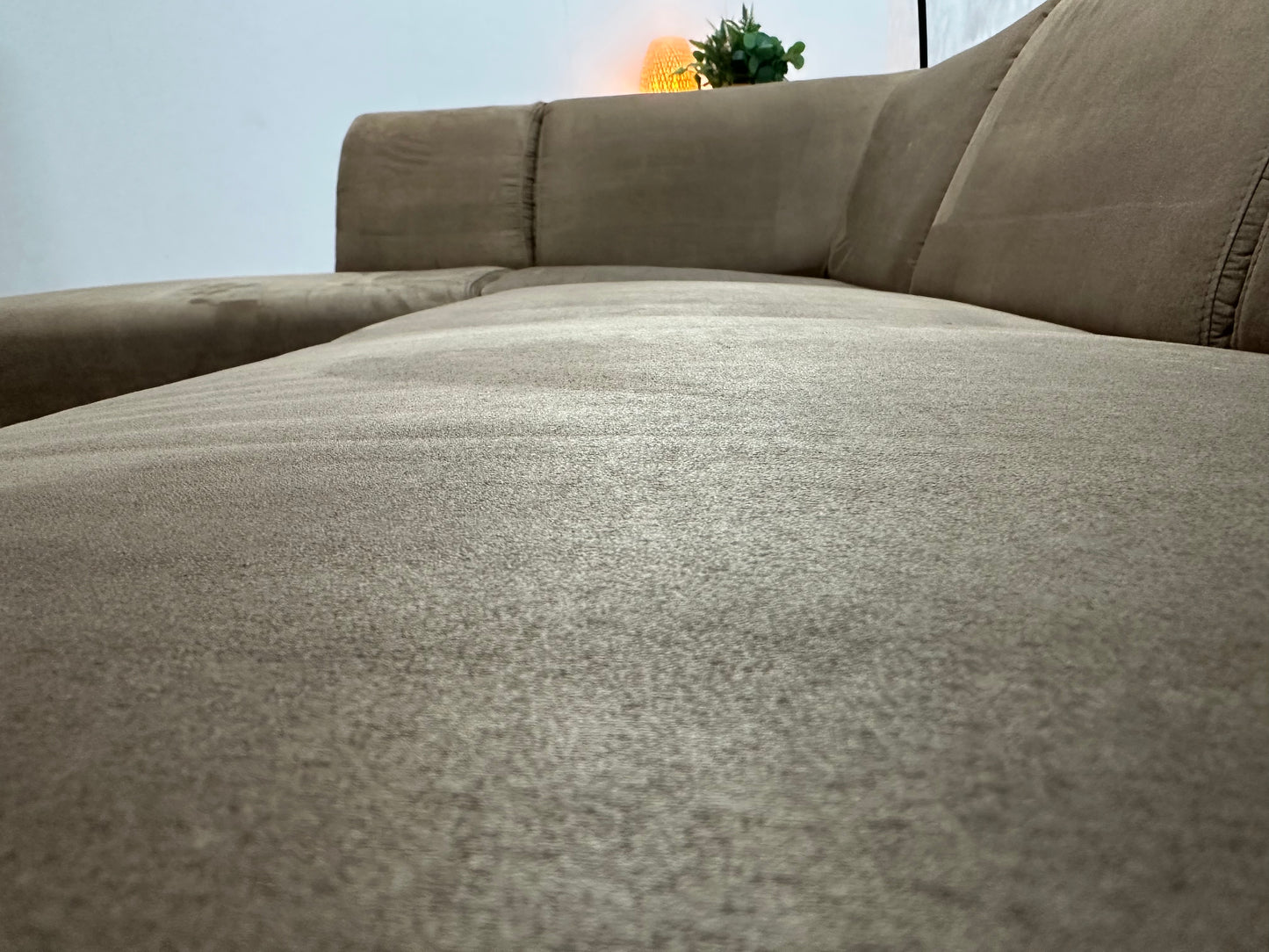 Bruine Suède Stoffen Hoekbank ~ Vaste Kussens