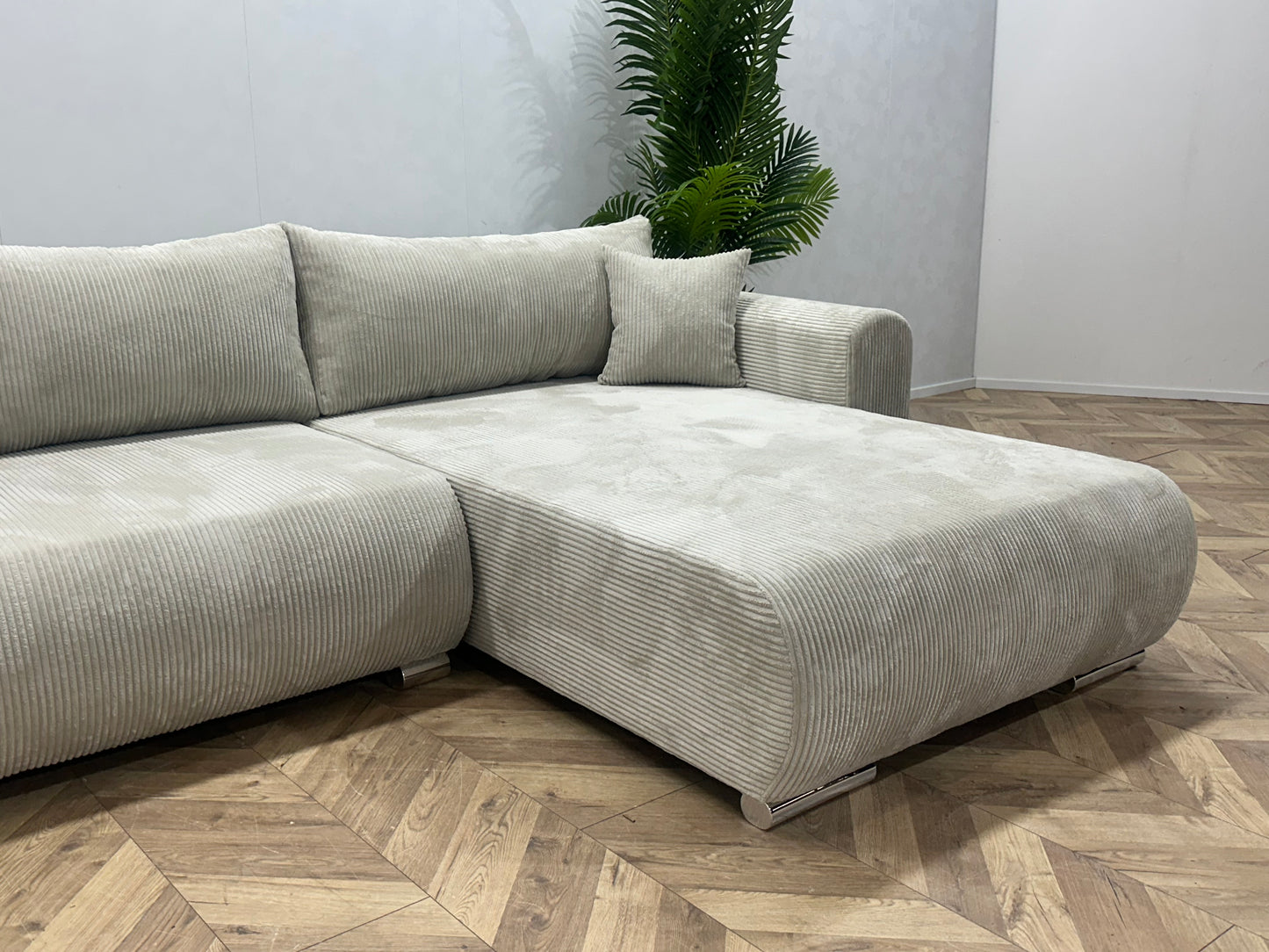 !Showroommodel! Witte Ribstof Hoekbank