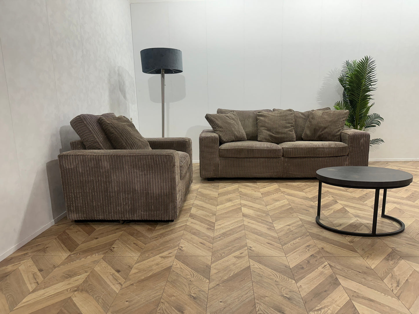 PuraVida Beige Ribstof Banken Set ~ Losse Kussens Met Afneembare Hoezen