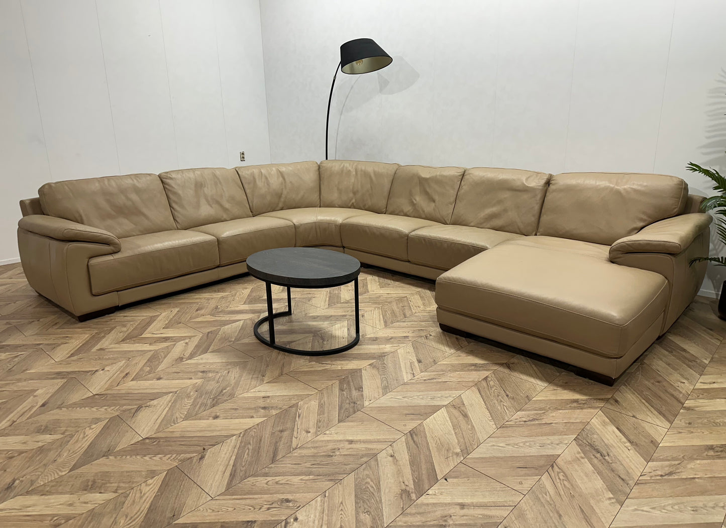 Leatherworld Beige Echt Lederen U Bank ~ Vaste Kussens