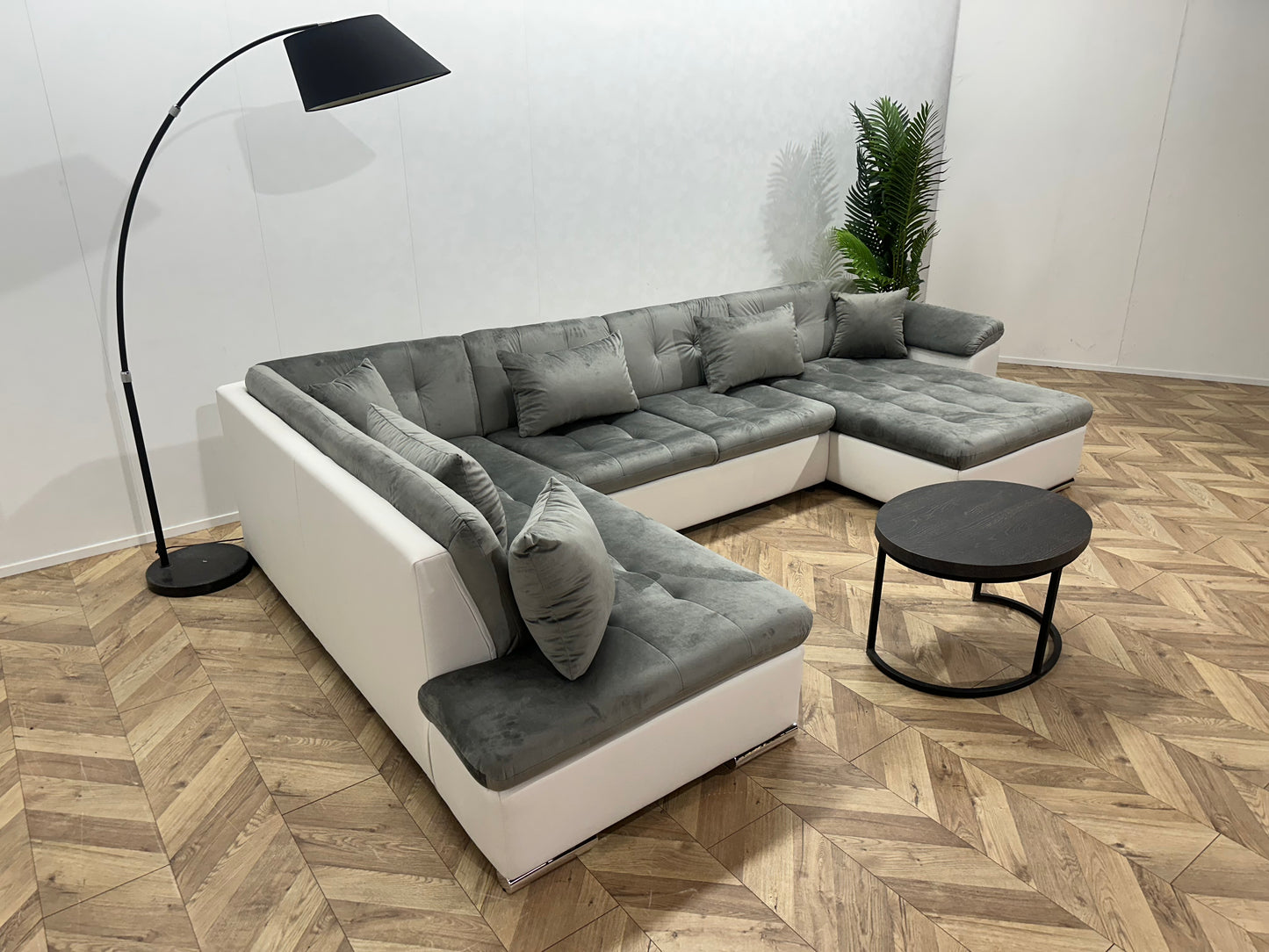 !Showroommodel! Wit/Grijze Lederen Velvet U Bank