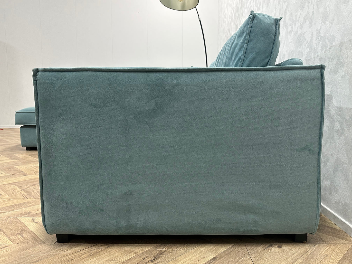 Licht Blauwe Velvet Hoekbank ~ Losse Kussens Met Afneembare Hoezen