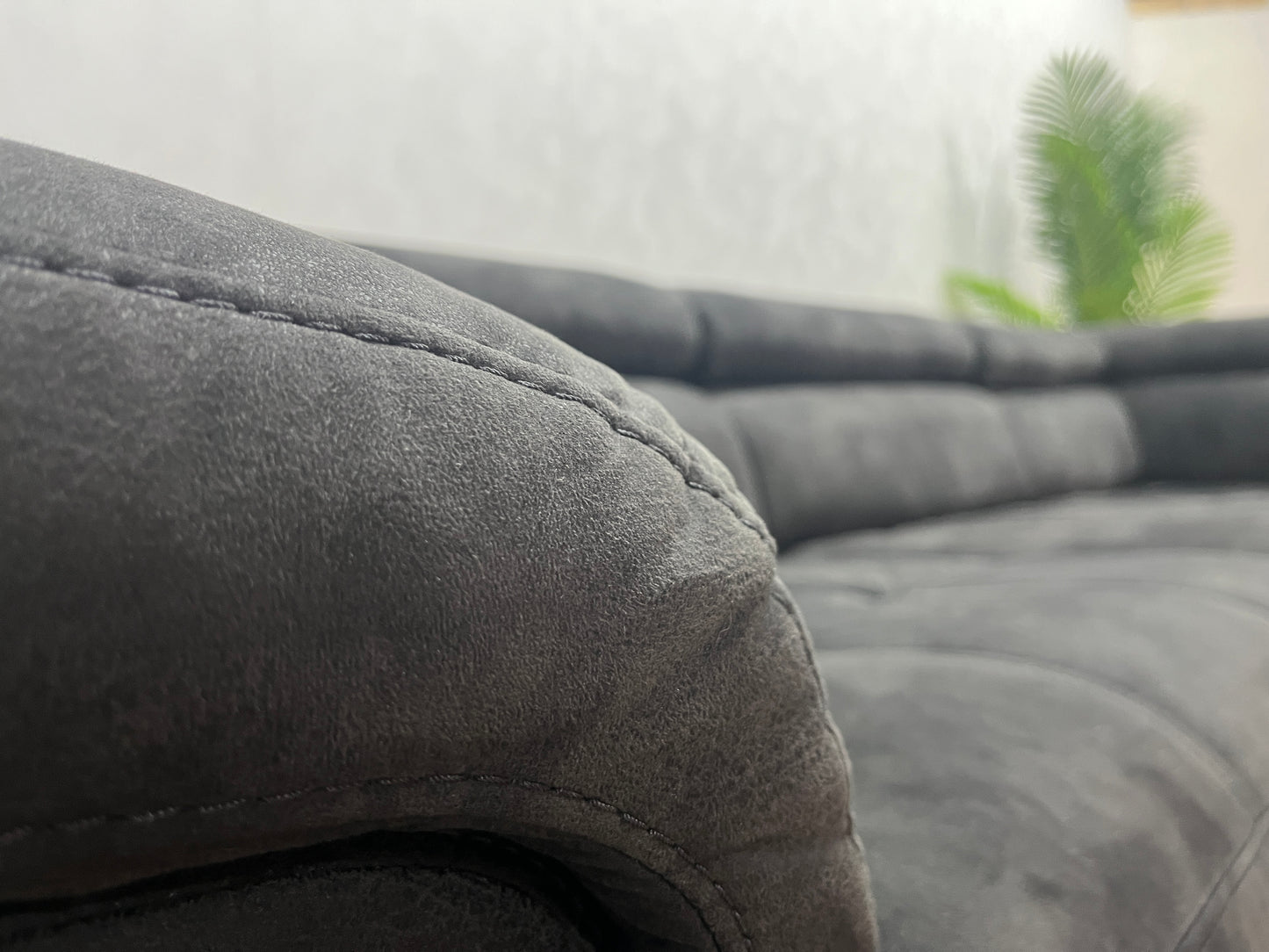 Antraciet Suède Stof Hoekbank ~ Verstelbare hoofdsteunen