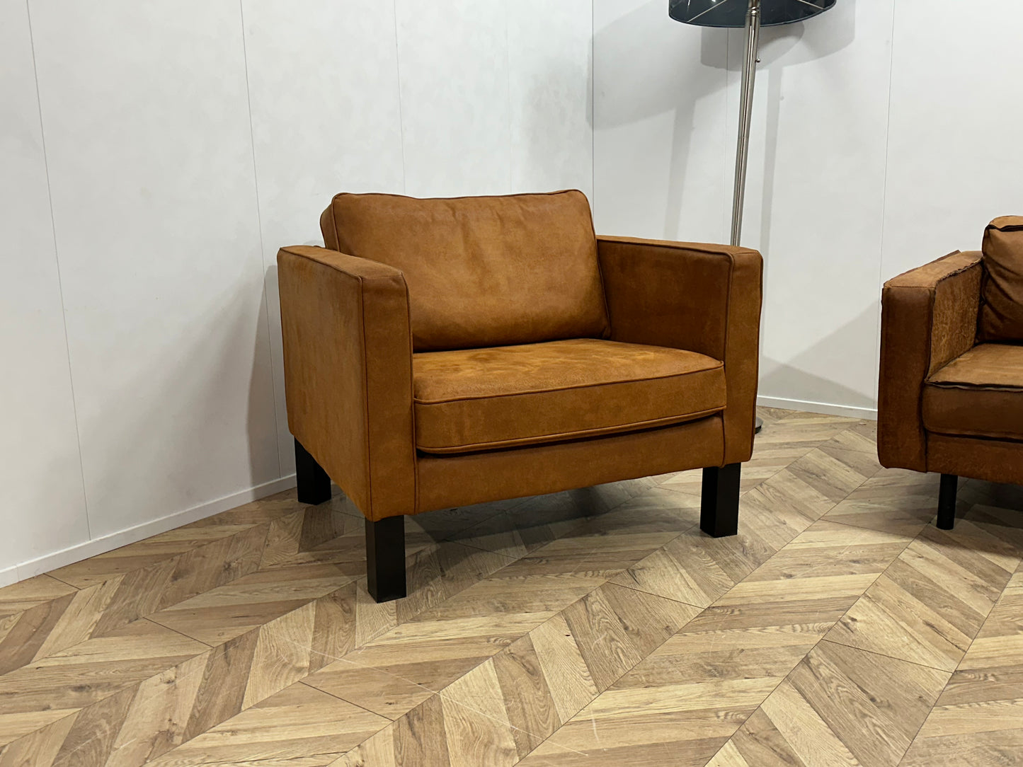 Cognac Bruine Suède Lederen Hoekbank Inc Fauteuil ~ Losse Kussens Met Afneembare Hoezen