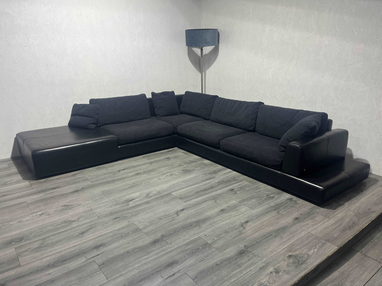 Zwarte Natuzzi Echt Lederen / Stoffen Hoekbank