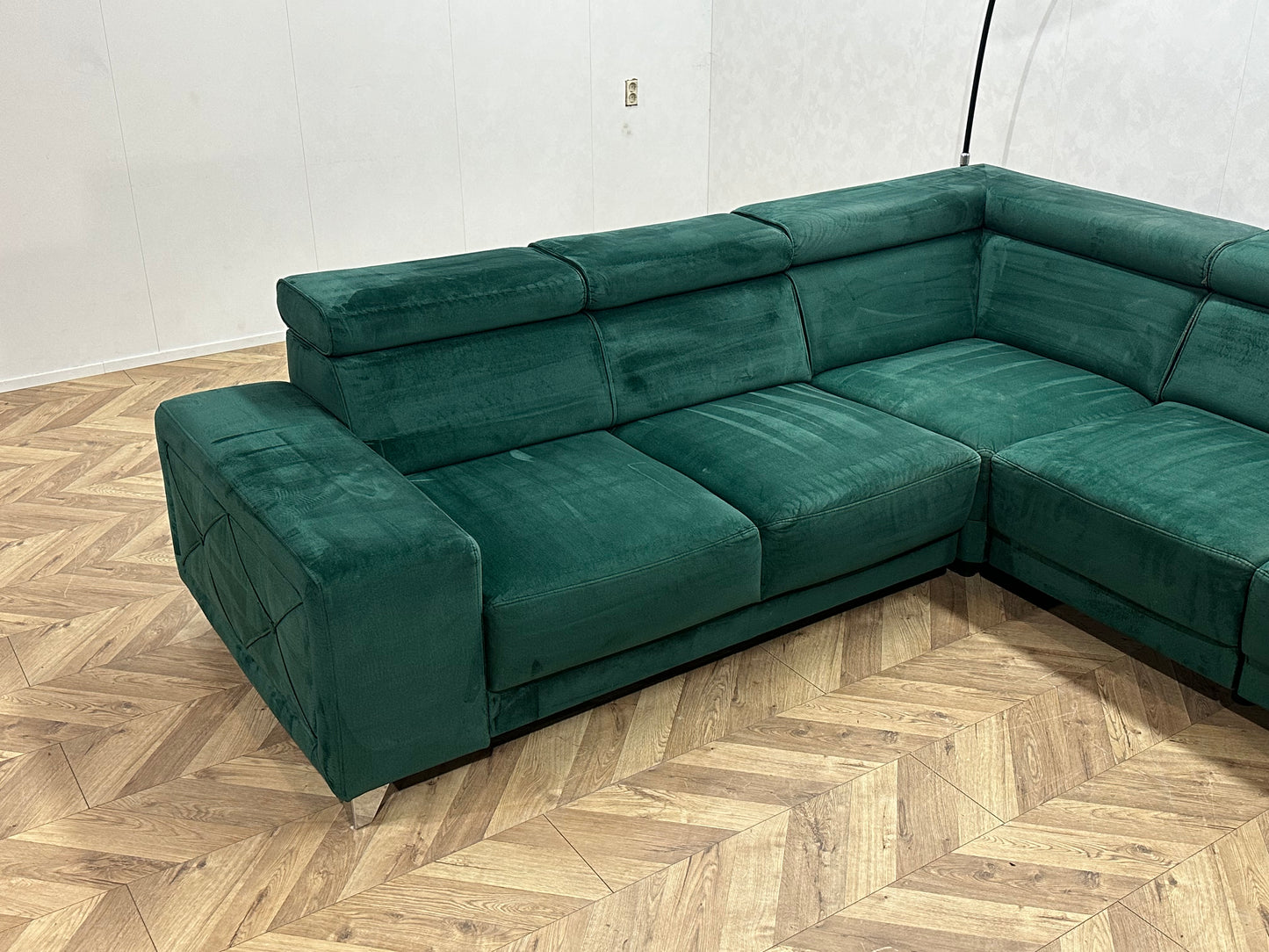 Groene Velvet Hoekbank ~ Verstelbare Hoofdsteunen