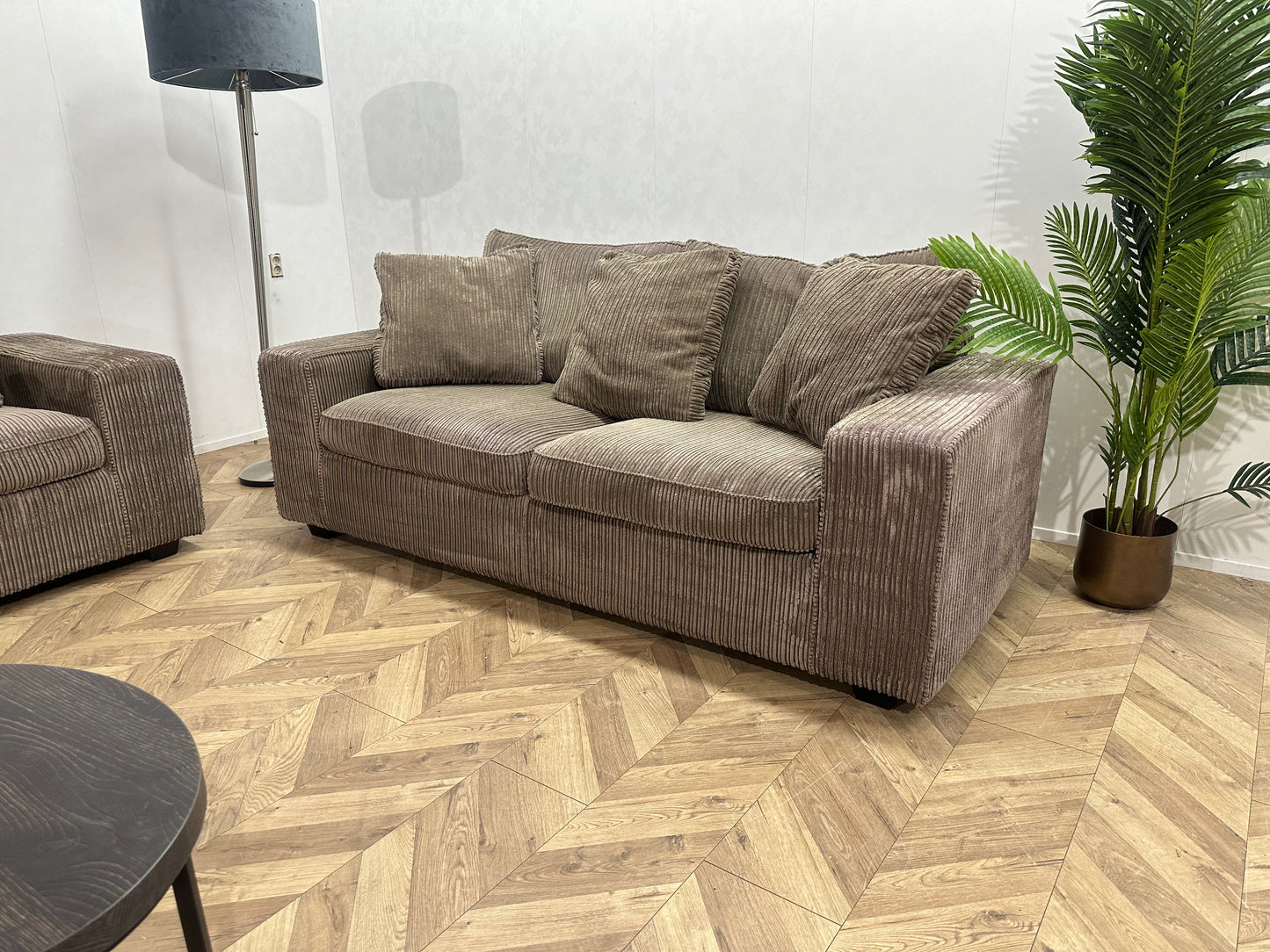 PuraVida Beige Ribstof Banken Set ~ Losse Kussens Met Afneembare Hoezen