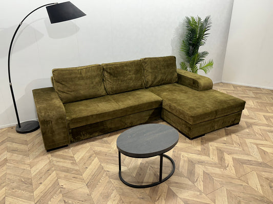 Groene Velvet Hoekbank ~ Losse Rugkussens Met Afneembare Hoezen
