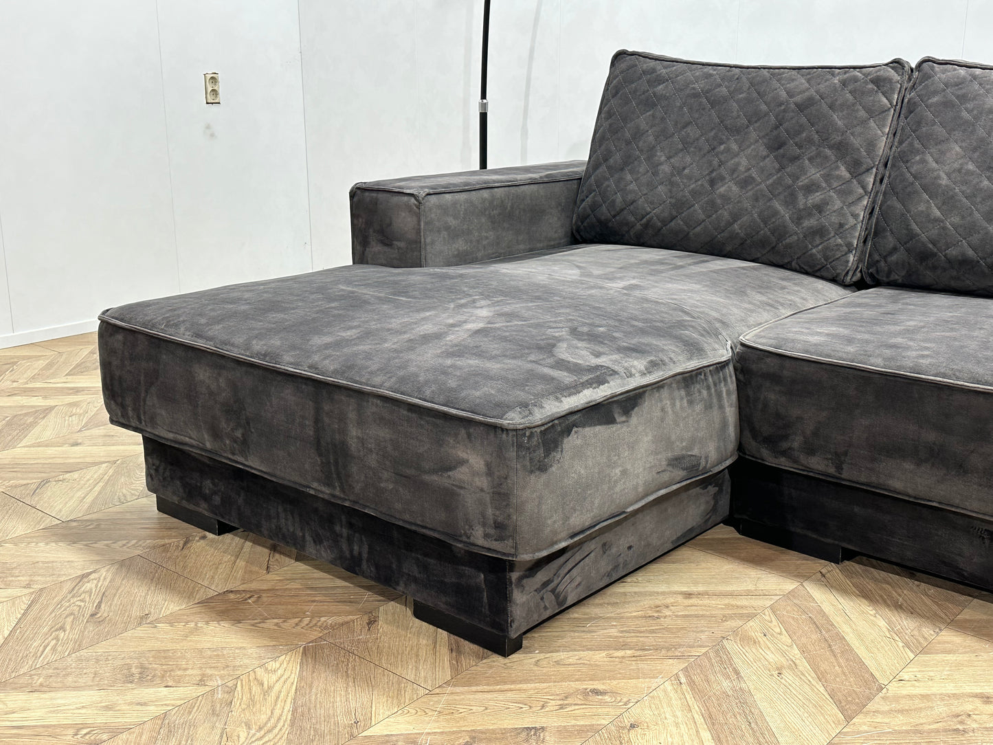 Antraciet Velvet Hoekbank ~ Nieuwstaat
