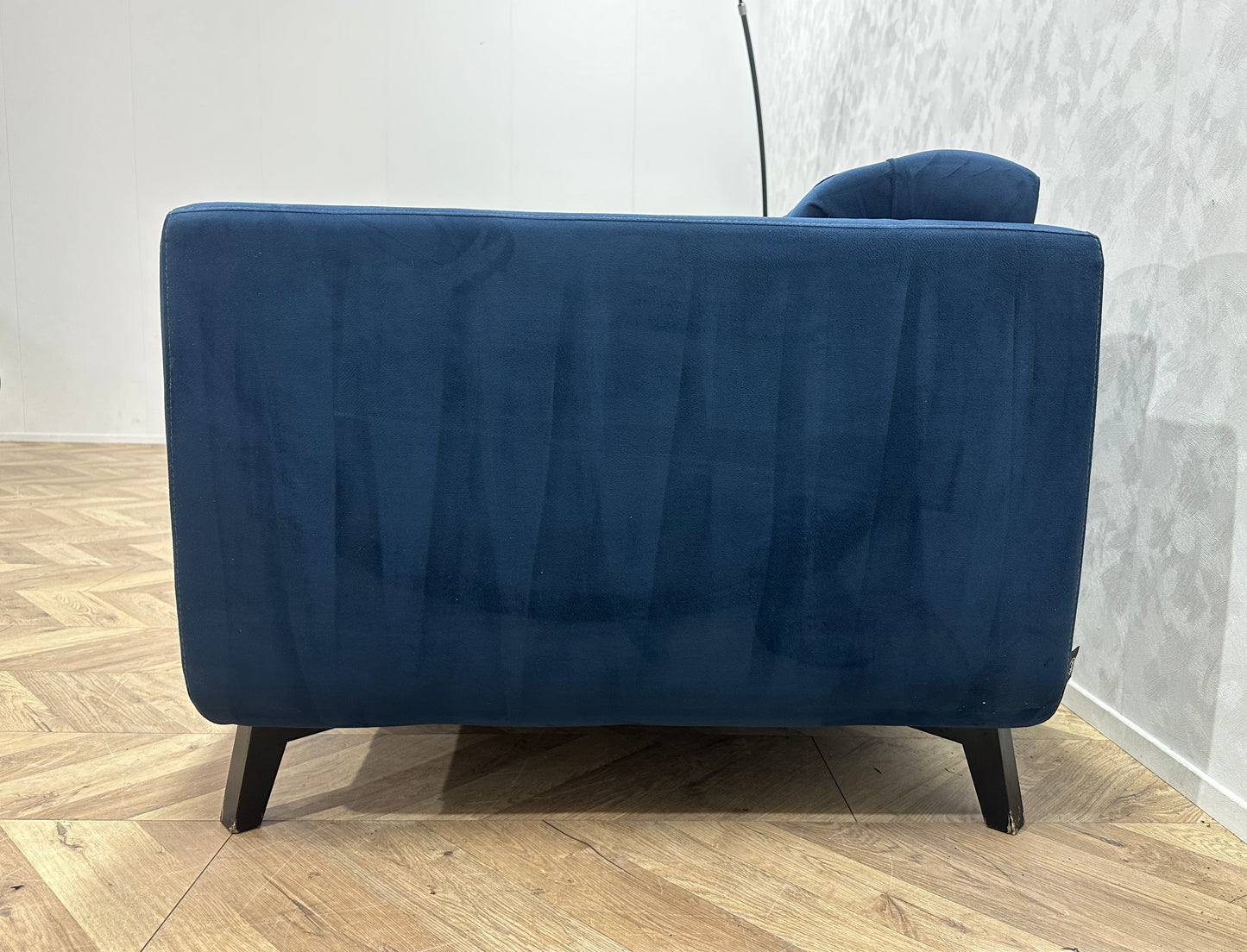 H&H Blauwe Velvet 2.5-Zits Bank Inc Hocker ~ Vaste Kussens